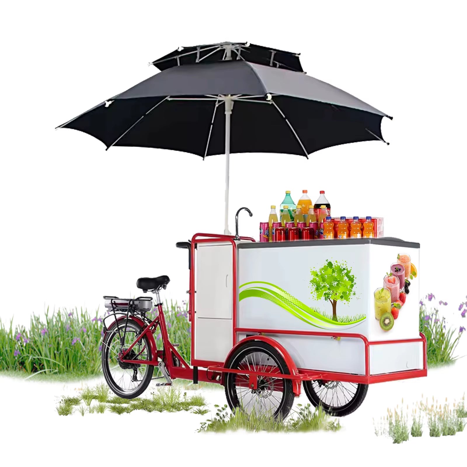 Electric Ice Cream Tricycle Cart Street Sale with Freezer Beverage Water Treatment System and Pump Installation Required