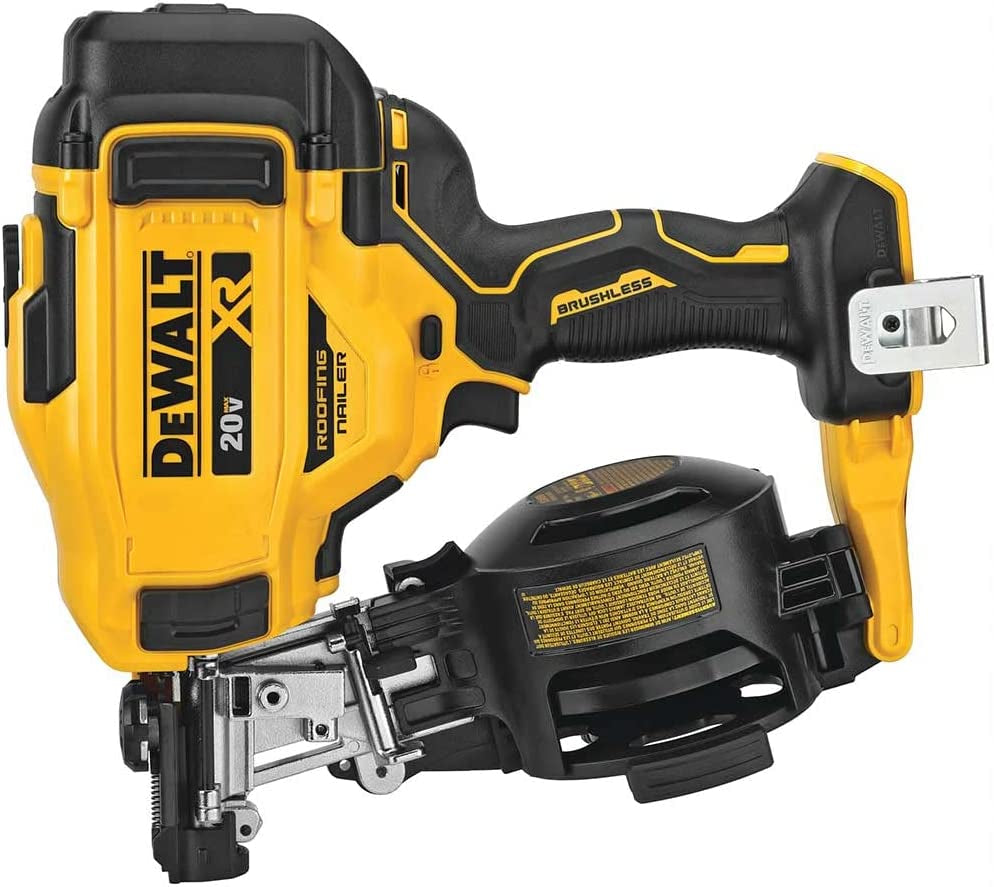 20V MAX Brushless 15 Degree Cordless Coil Battery Powered Roofing Nailer with Tool-Free Nail Tray (Yellow and Black)