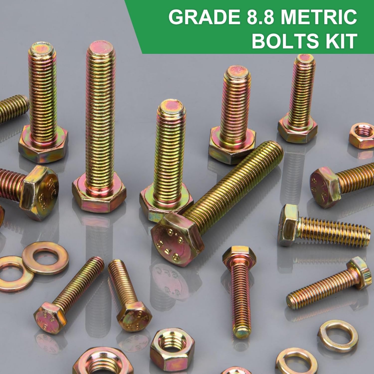 907-Piece Grade 8.8 Metric Bolt and Nut Assortment Kit, Yellow Zinc Plated