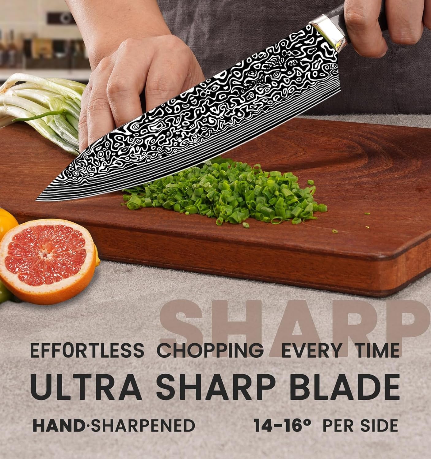 Knife Set, 5 Pieces Kitchen Knife Set with Built in Sharpener, High Carbon German Stainless Steel Knife Block Set, Dishwasher Safe