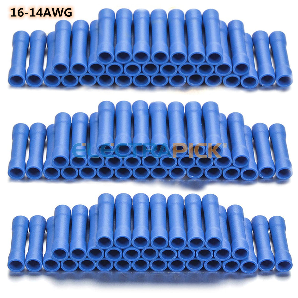 200PCS Insulated Straight Electrical Wire Connectors Butt Splice Crimp Terminals