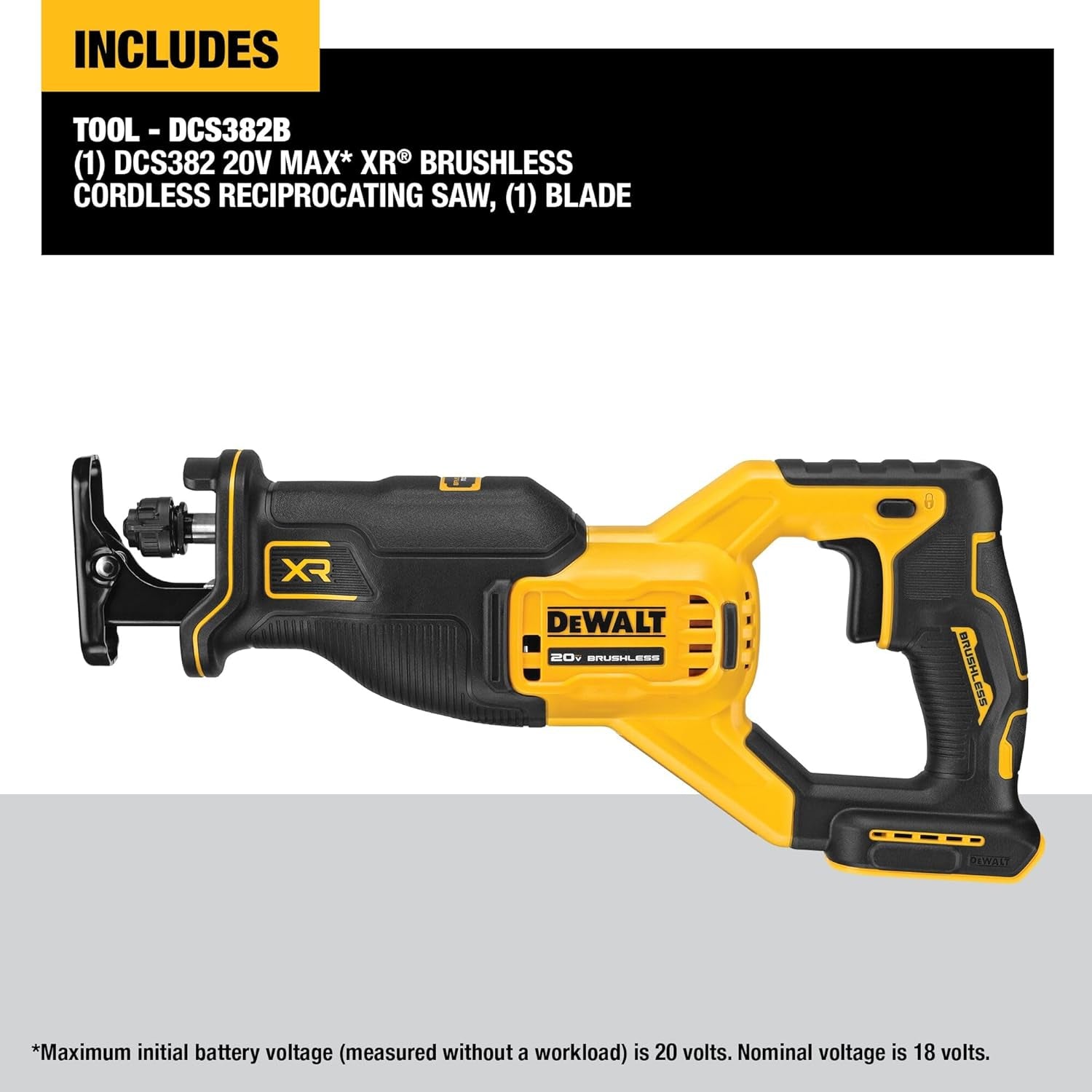 20V MAX* Reciprocating Saw, Cordless, 2-Finger Variable Trigger, Keyless Blade Clamp, Tool Only (DCS382B)