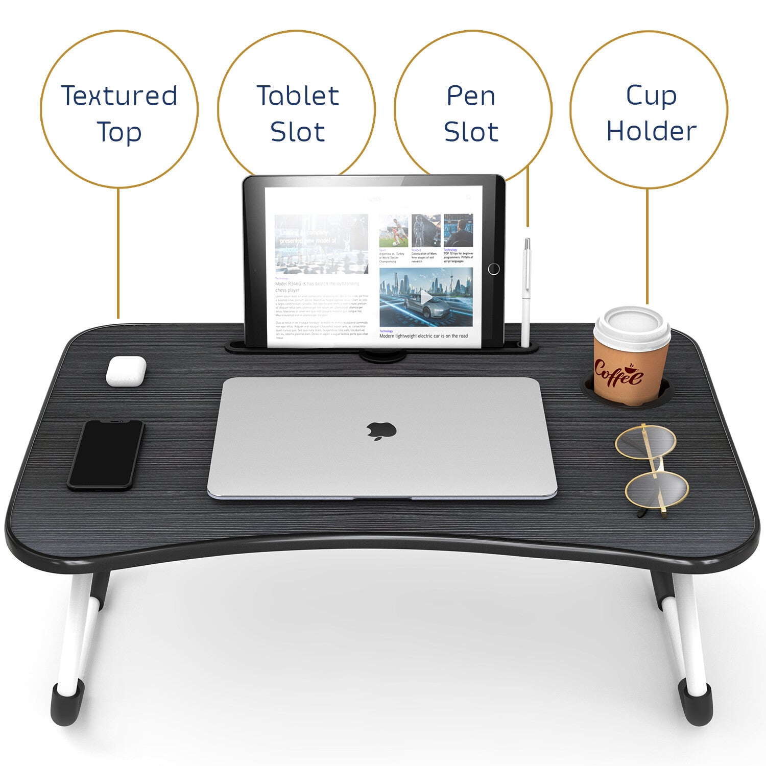 Adjustable Laptop Tray Lap Desk Stand Foldable Bed Table Notebook Tray Cup Slot