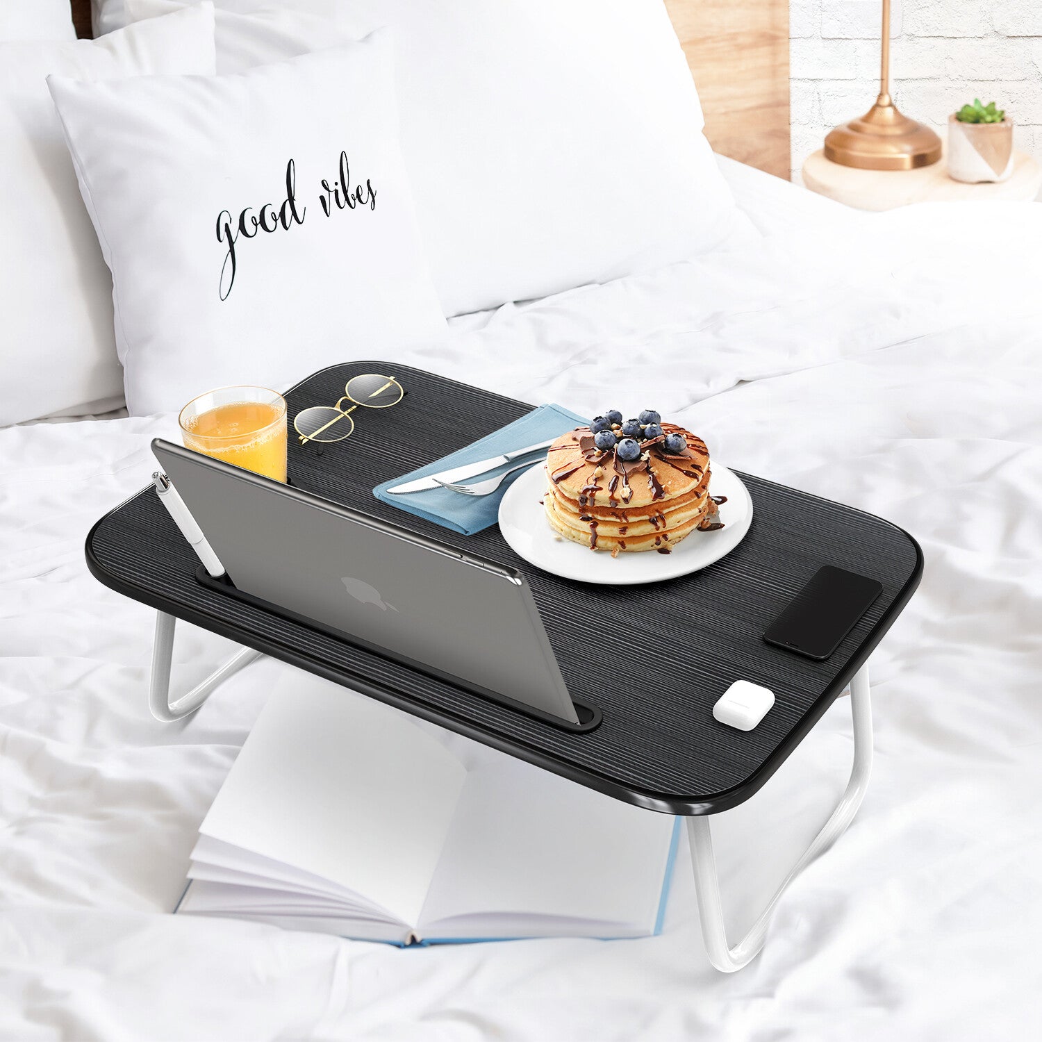 Adjustable Laptop Tray Lap Desk Stand Foldable Bed Table Notebook Tray Cup Slot
