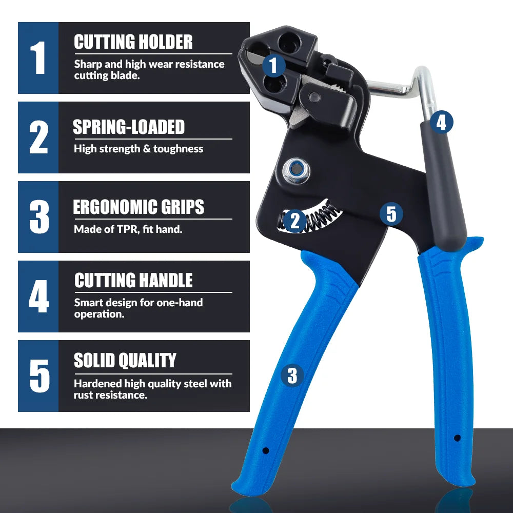Stainless Steel Cable Tie Pliers, Cable Tie Gun, Self-Locking Cable Tie Cutter, Household Fastening Belt Cutting/Tightening Tool
