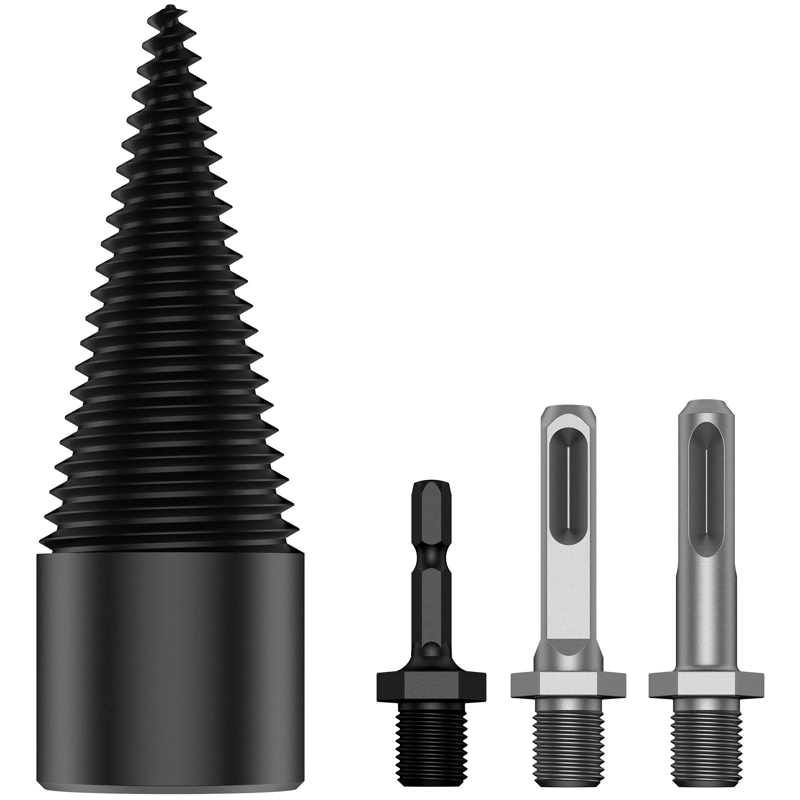Wood Splitting Drill Bit High Speed Steel Firewood Log Splitter Drill Bit Wood Punch Cone Driver Drill Bit Woodworking Tool with Connecting Rod for Electric Drill Power Tool