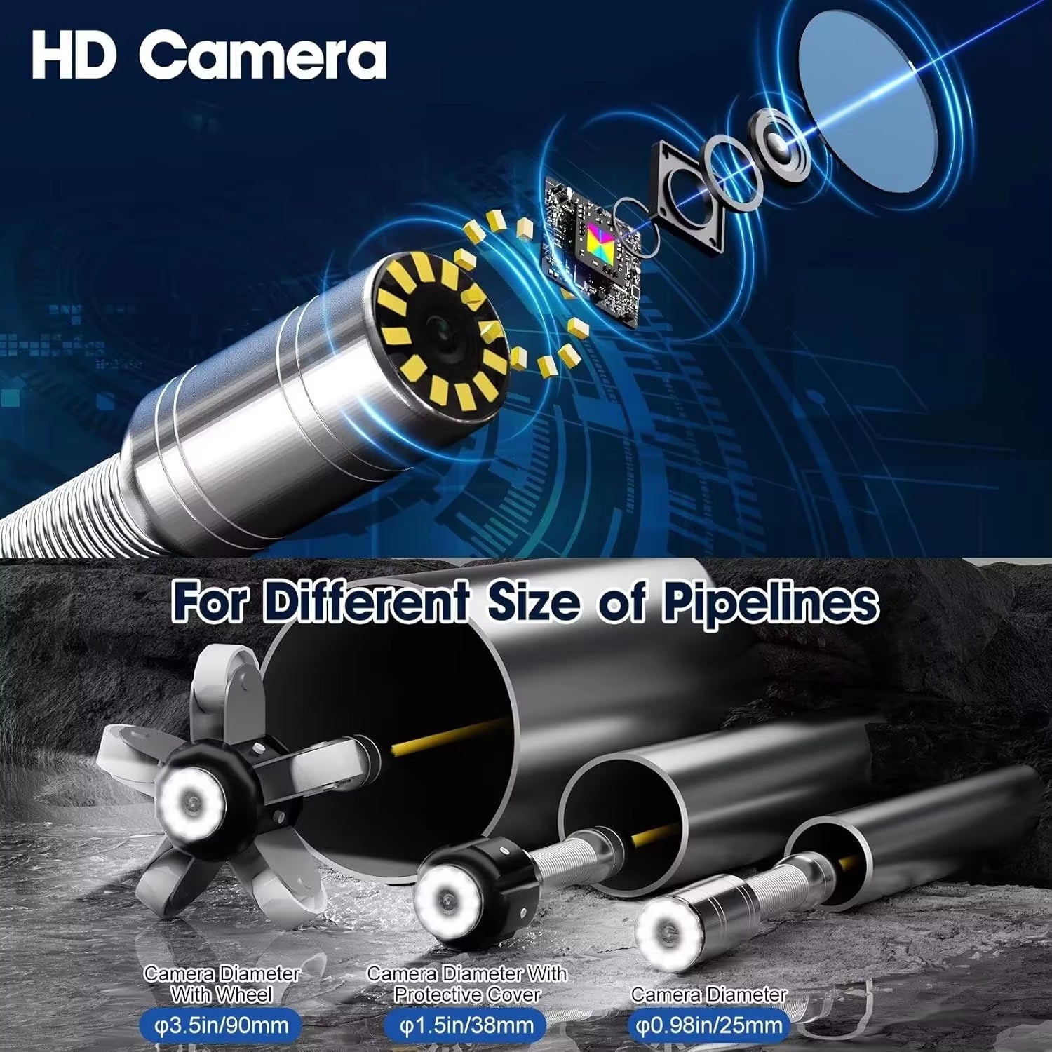 9Inch HD Monitor16Gb DVR VIDEO Recording Pipe Sewer Inspection Camera Borescope for Air Duct Bore Hole Well Batteries Detector