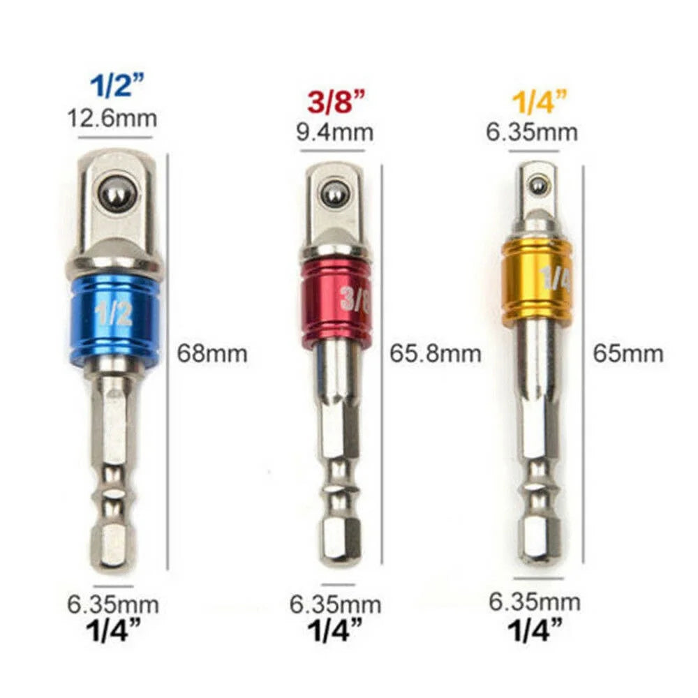 3Pcs/Set Hex Drill Bit Socket Adapter Drive Electric Impact Driver 3 Size