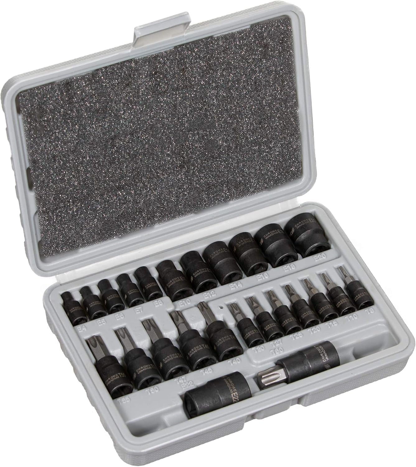 13 Star Socket Bits & 12 Female E Torx Sockets (25 PC) - Professional Auto & Motorcycle Mechanic Socket Set: 1/4", 3/8", 1/2" Drive, Torx Sockets