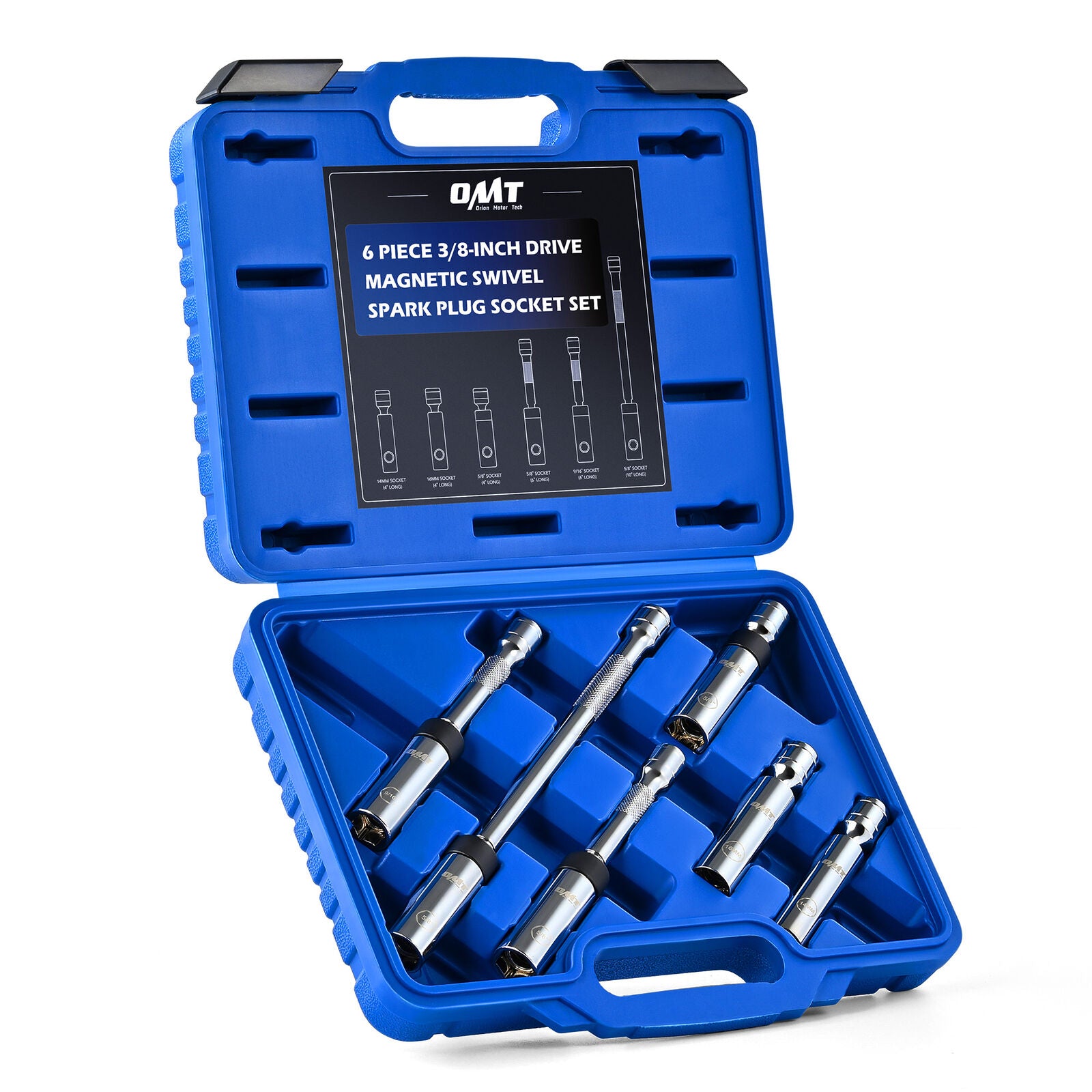 OMT 6Pc 3/8" Magnetic Spark Plug Socket Set Thin Wall Swivel Spark Plug Sockets