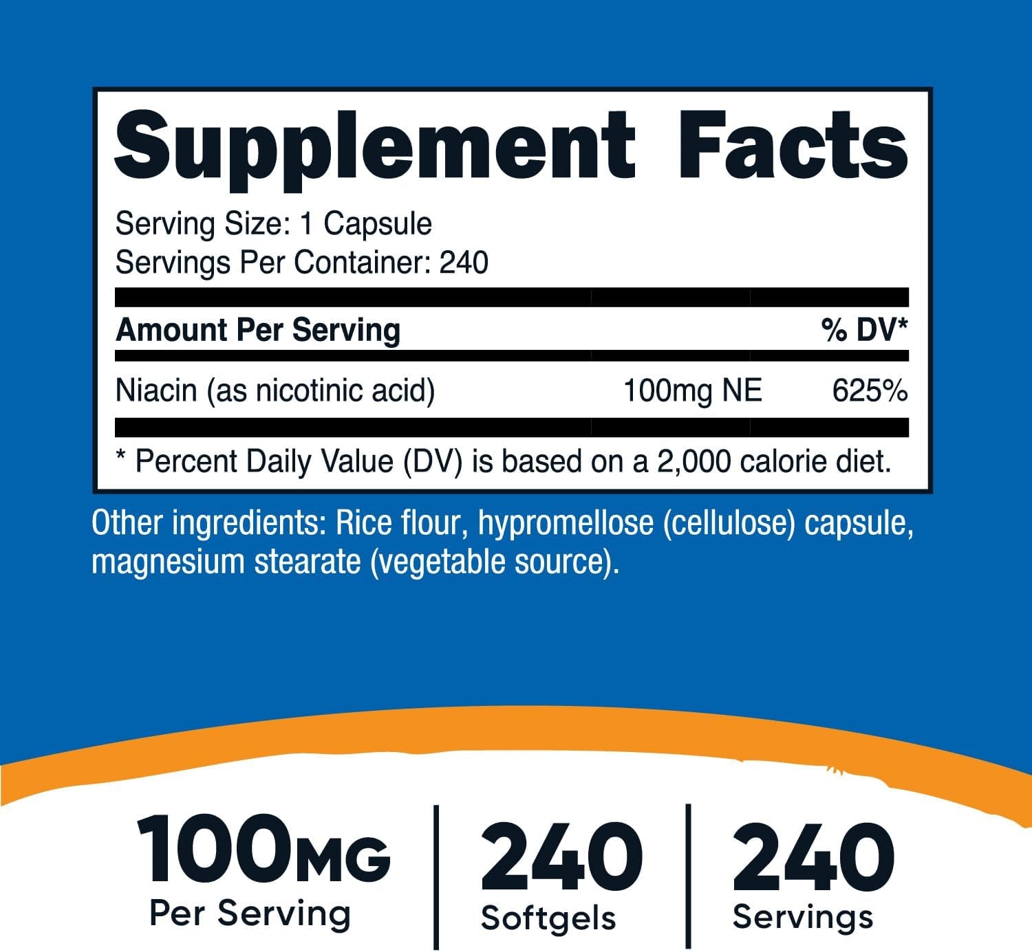 Niacin (Vitamin B3) 100Mg, 240 Capsules - with Flushing, Non-Gmo, Gluten Free