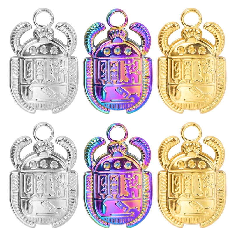 6Pcs Vintage Egyptian Scarab Beetle Charm Stainless Steel Insect Pendant for Jewelry Making DIY Bracelet Necklace Handmade Craft