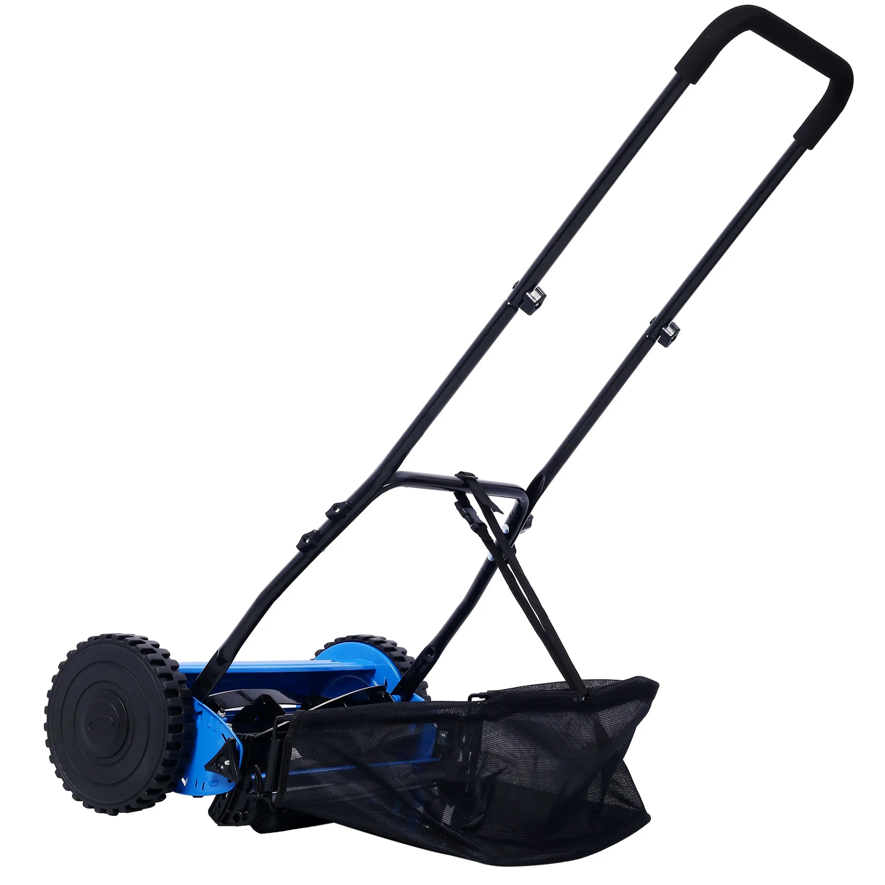 DB 16-Inch Electric Lawn Mower with 5 Blades and Self-Propelled Feature Cordless Blue Push Reel with Grass Catcher