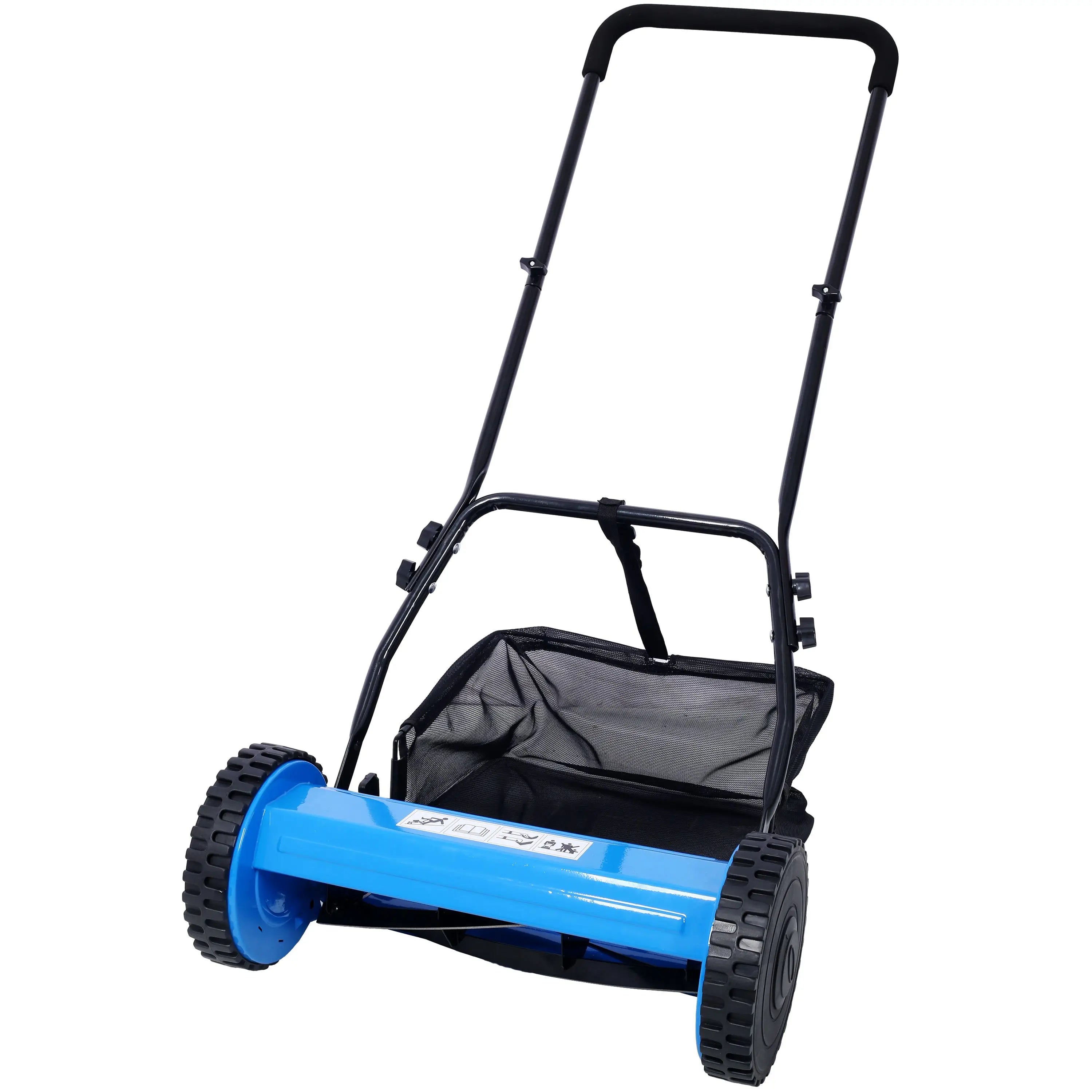 DB 16-Inch Electric Lawn Mower with 5 Blades and Self-Propelled Feature Cordless Blue Push Reel with Grass Catcher