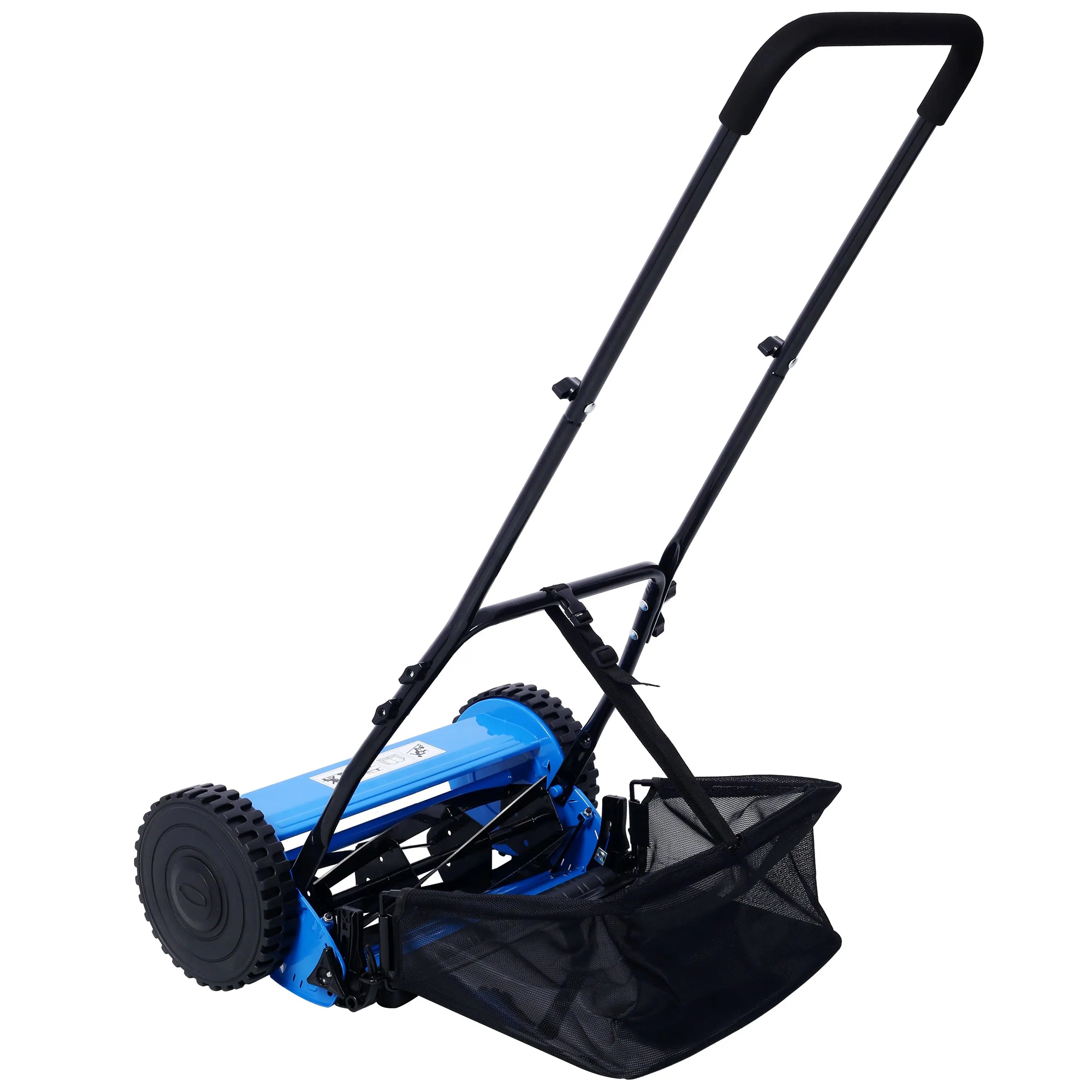 DB 16-Inch Electric Lawn Mower with 5 Blades and Self-Propelled Feature Cordless Blue Push Reel with Grass Catcher