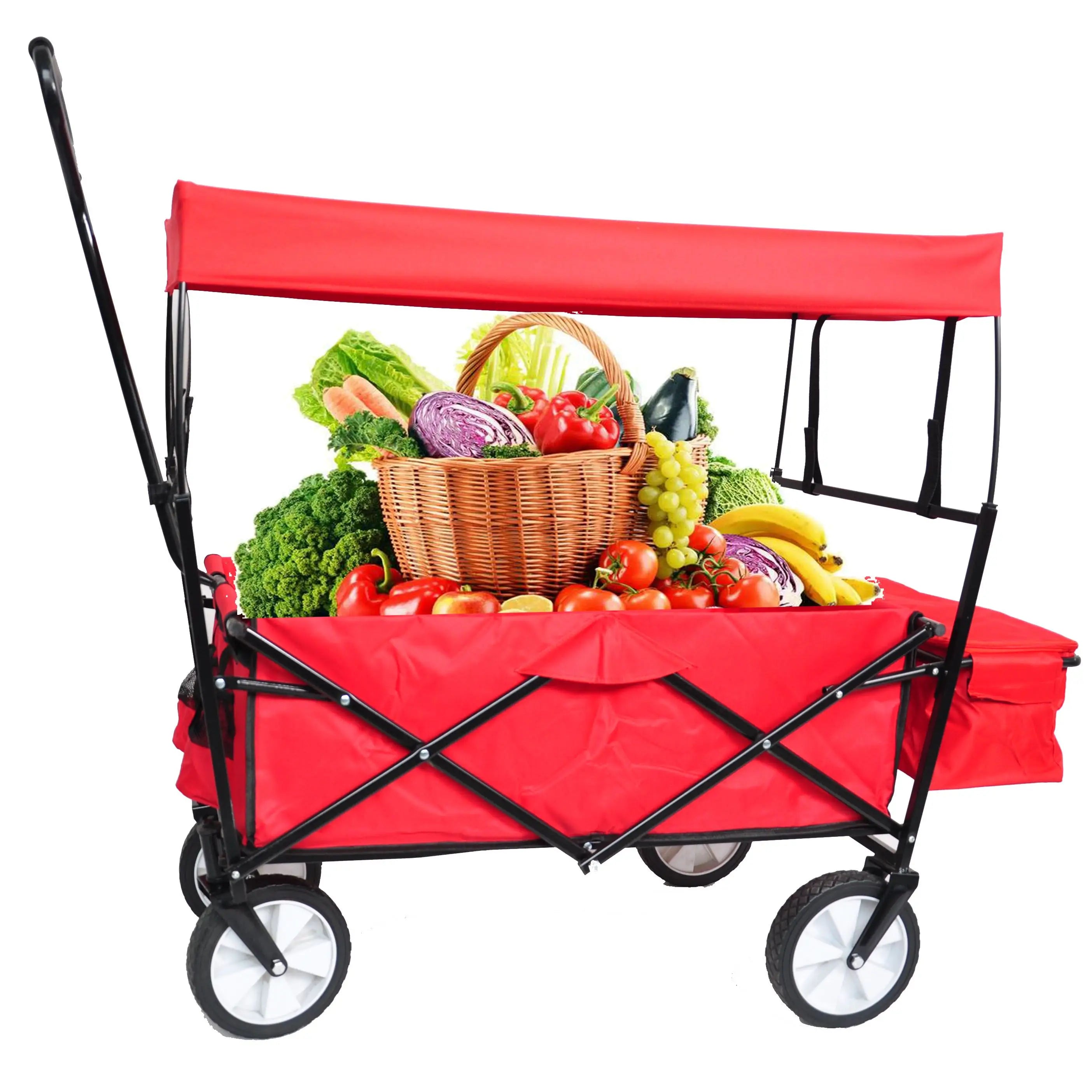 DB 200Kg Steel Garden Shopping Cart Four-Wheel Folding Wagon for Beach Outdoor Home Tools with Mesh Platform OEM Customizable