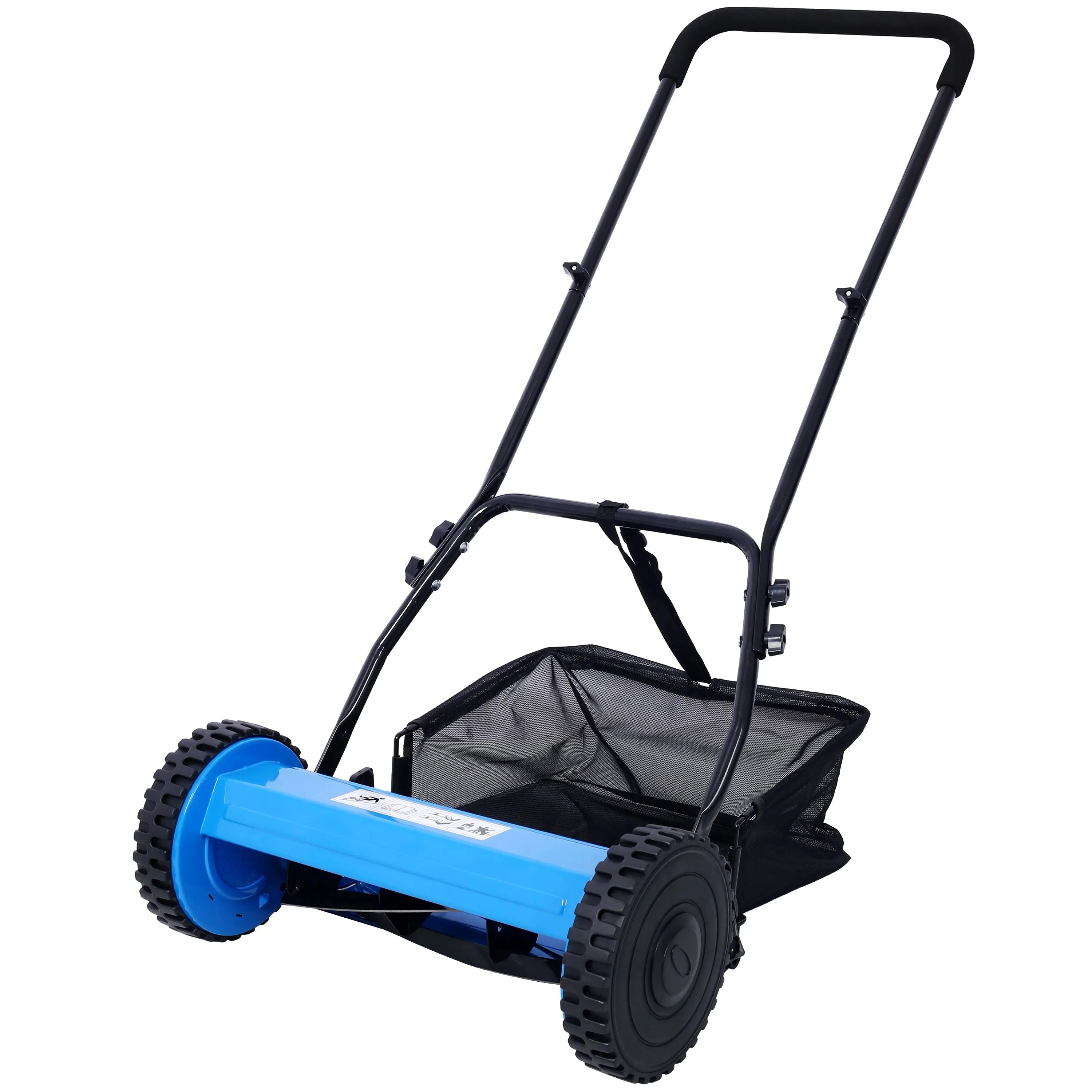 DB 16-Inch Electric Lawn Mower with 5 Blades and Self-Propelled Feature Cordless Blue Push Reel with Grass Catcher