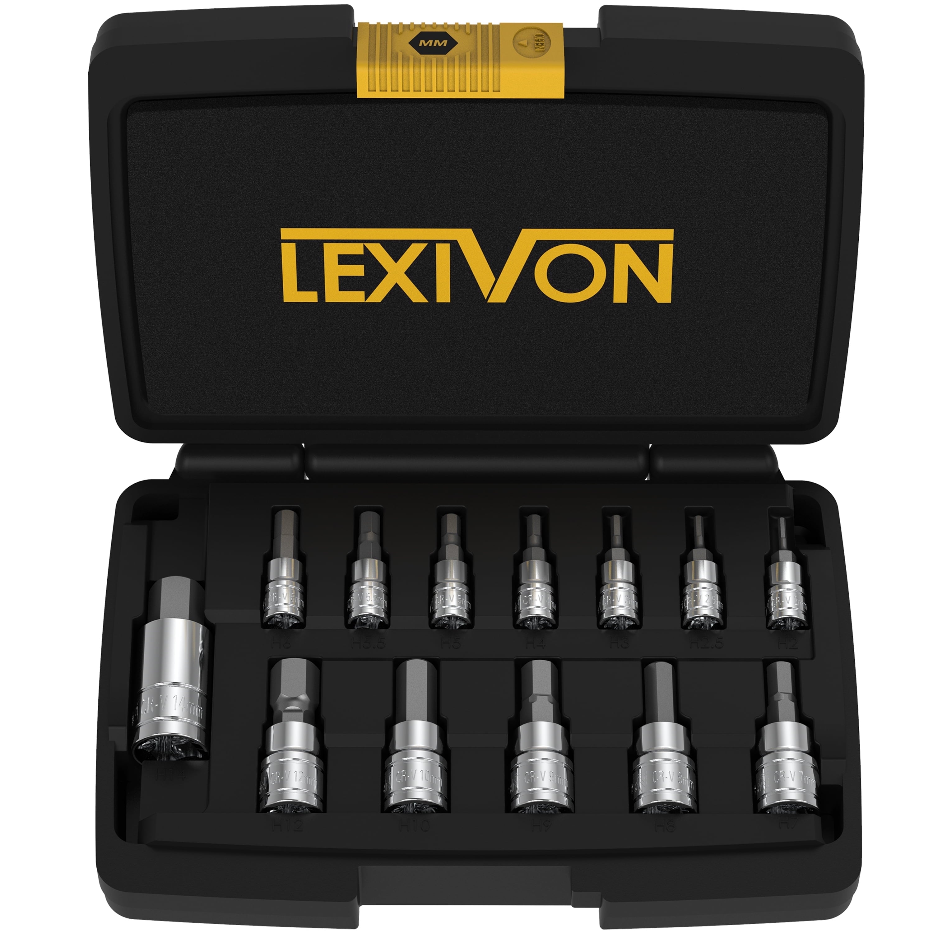 HEX Bit Socket Set, Premium S2 Alloy Steel | 13-Piece Metric 2Mm - 14Mm Set | Enhanced Storage Case (LX-141)