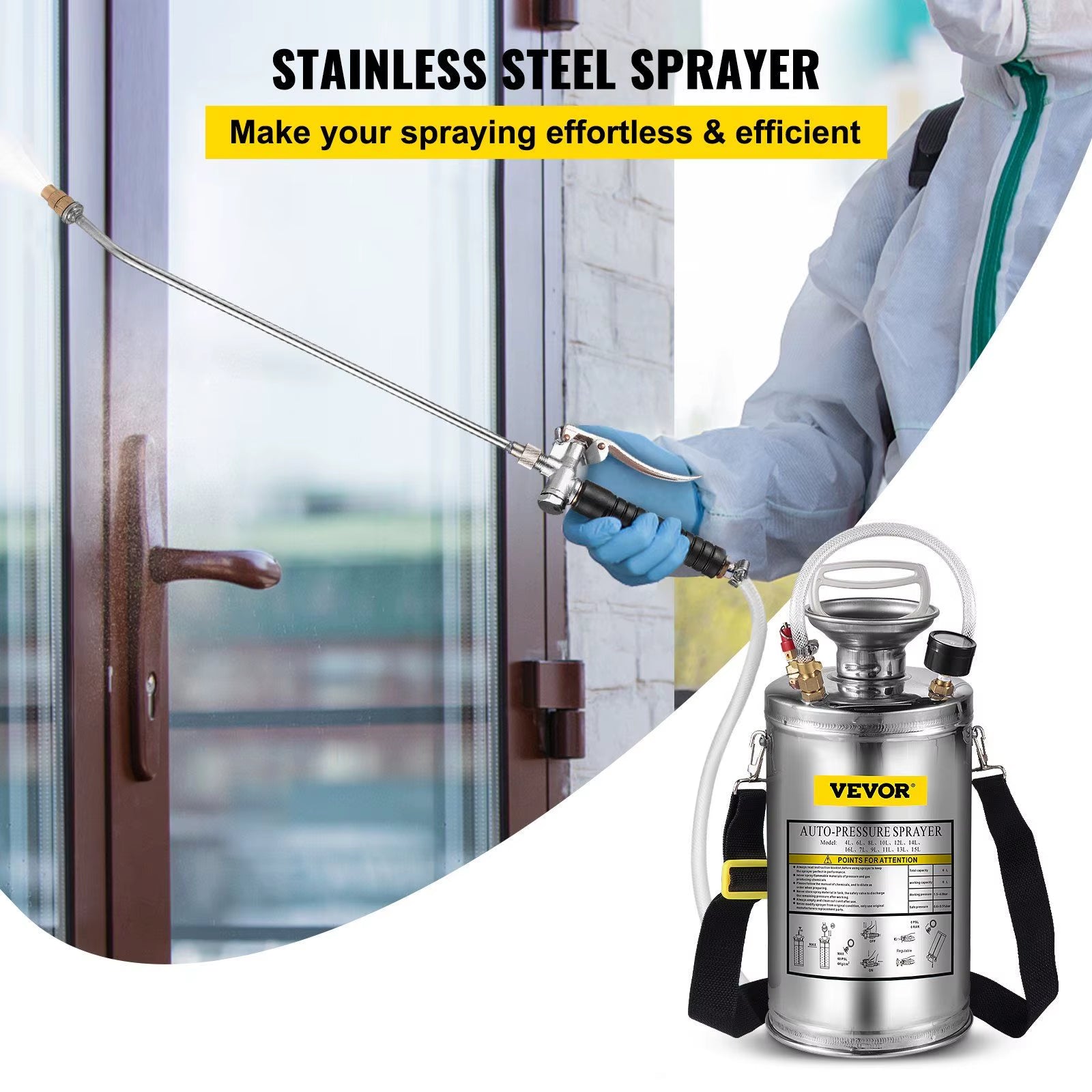 DB Wholesale 1.5-Gallon Stainless Steel Sprayer with 16\" Wand & Handle 3.3FT Reinforced Hose Hand Pump Pressure