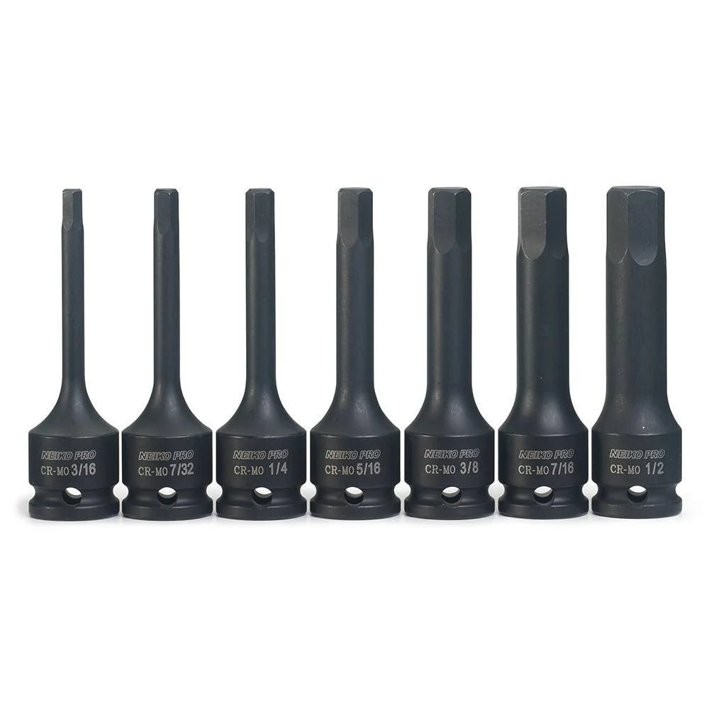 01131B 3/8-Inch-Drive Allen Socket Set, 3-Inch Length, 3/8-Inch Impact Hex-Bit Socket Set, SAE Hex Driver 3/16" to 1/2", Crmo Steel, Impact-Grade, 7-Piece Set