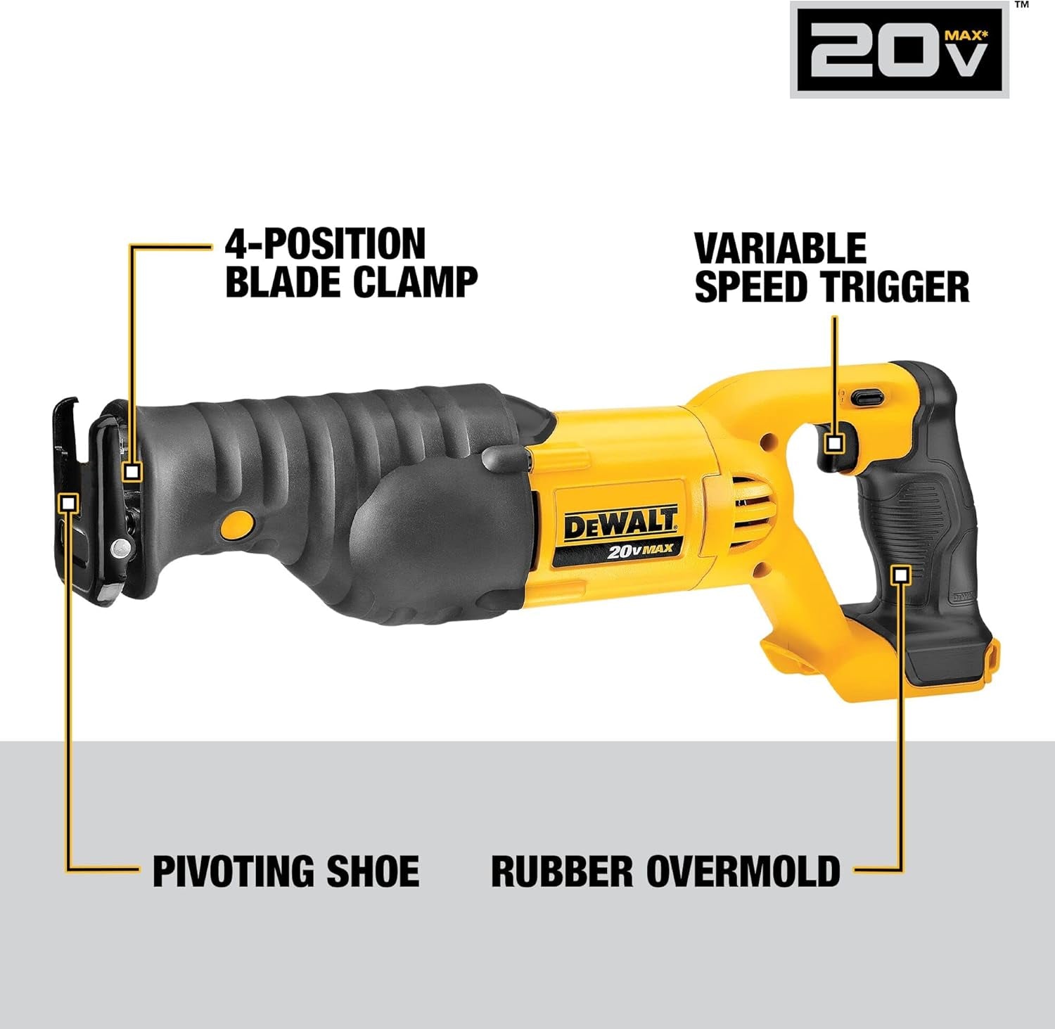 20V MAX Reciprocating Saw, 3,000 Strokes per Minute, Variable Speed Trigger, Bare Tool Only (DCS380B)
