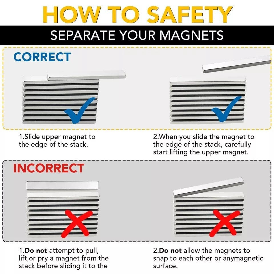 Strong Magnet Strips Heavy Duty - Rare Earth Magnets with Adhesive - Pack of 6