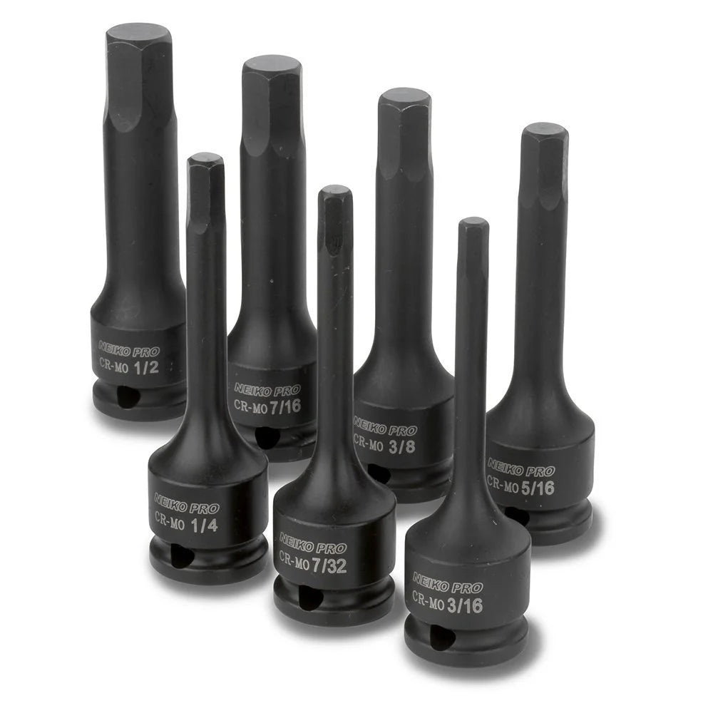 01131B 3/8-Inch-Drive Allen Socket Set, 3-Inch Length, 3/8-Inch Impact Hex-Bit Socket Set, SAE Hex Driver 3/16" to 1/2", Crmo Steel, Impact-Grade, 7-Piece Set