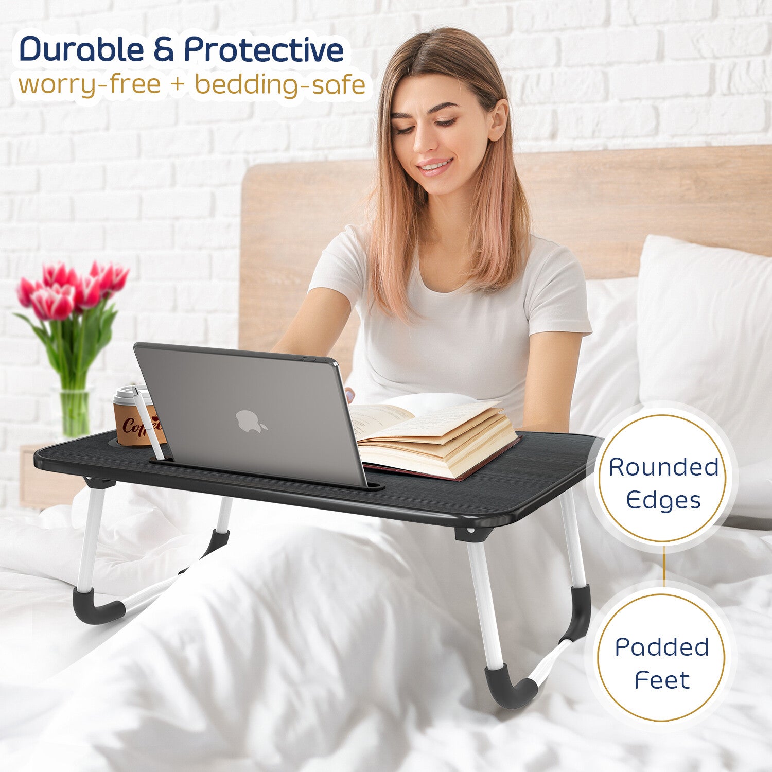 Adjustable Laptop Tray Lap Desk Stand Foldable Bed Table Notebook Tray Cup Slot