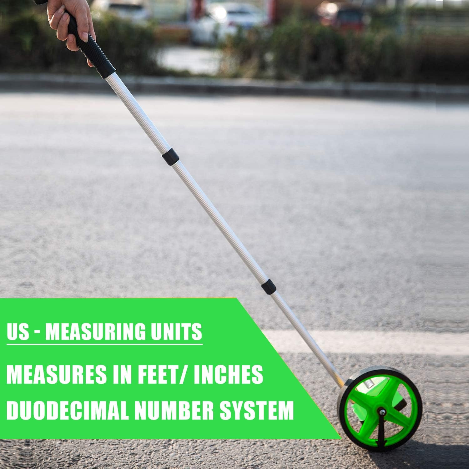 Measuring Wheel, Green 6Inch Measure Wheel, Distance Measuring in Feet and Inches, Rolling Measurement [Up to 10,000Ft], Telescopic/Mechanical/One Key to Reset, Include Carrying Bag.
