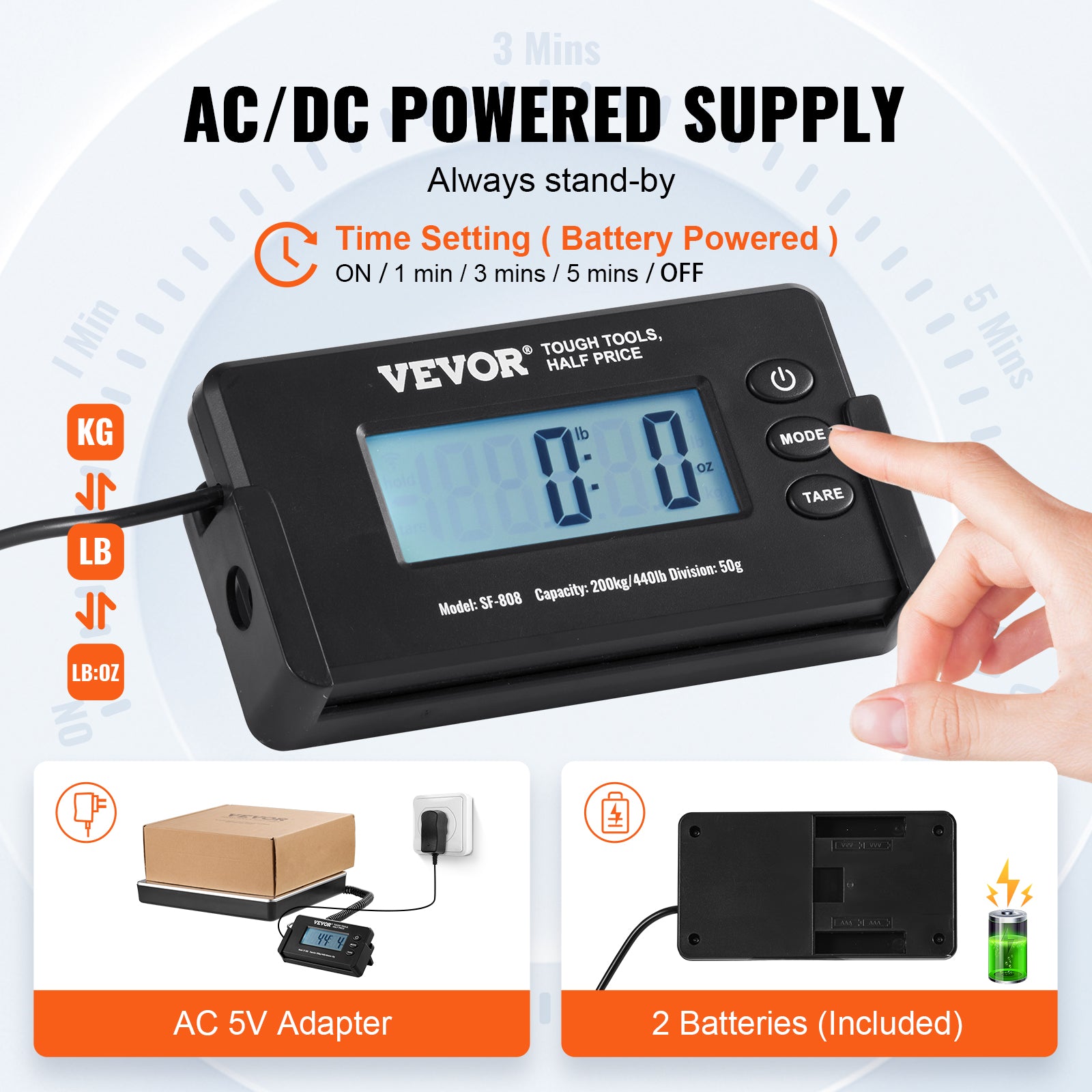 VEVOR Shipping Scale 110 Lbs/440 Lbs Digital Postal Scale AC/DC Package LCD