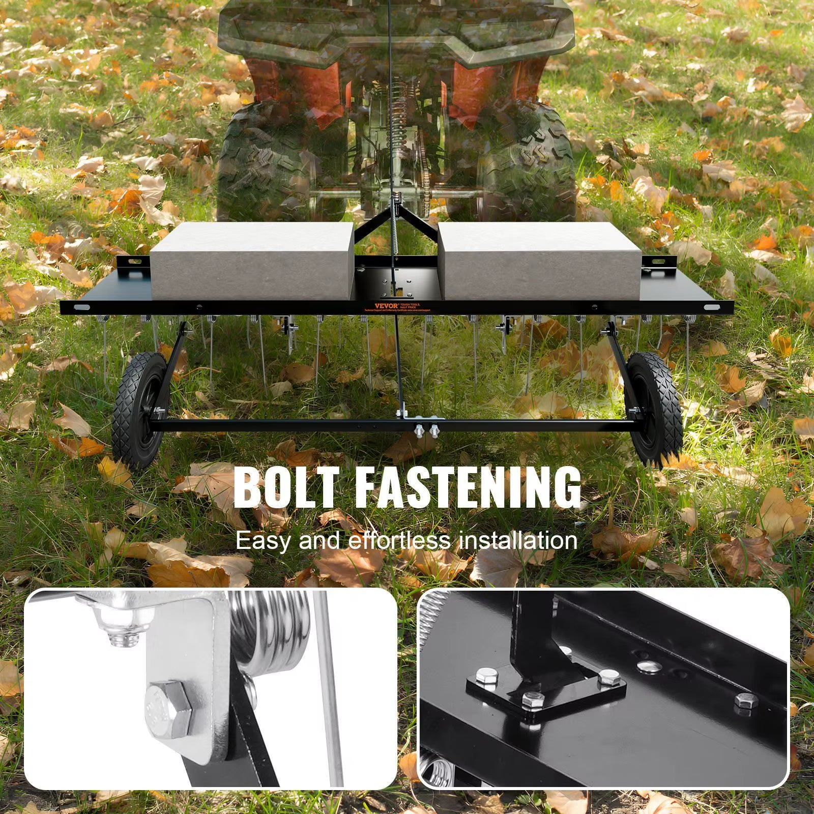 DB Wholesale 48-Inch Tow behind Dethatcher with 24 Spring Steel Tines ATV Mower Lawn Dethatcher Rake Tow