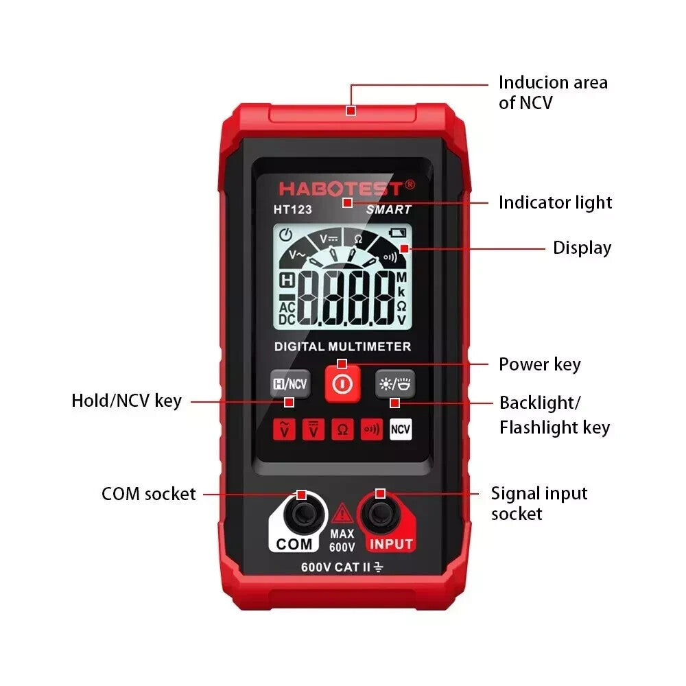 HABOTEST HT123 Digital Multimeter Smart Voltmeter Ohmmeter AC DC Meter Tester US