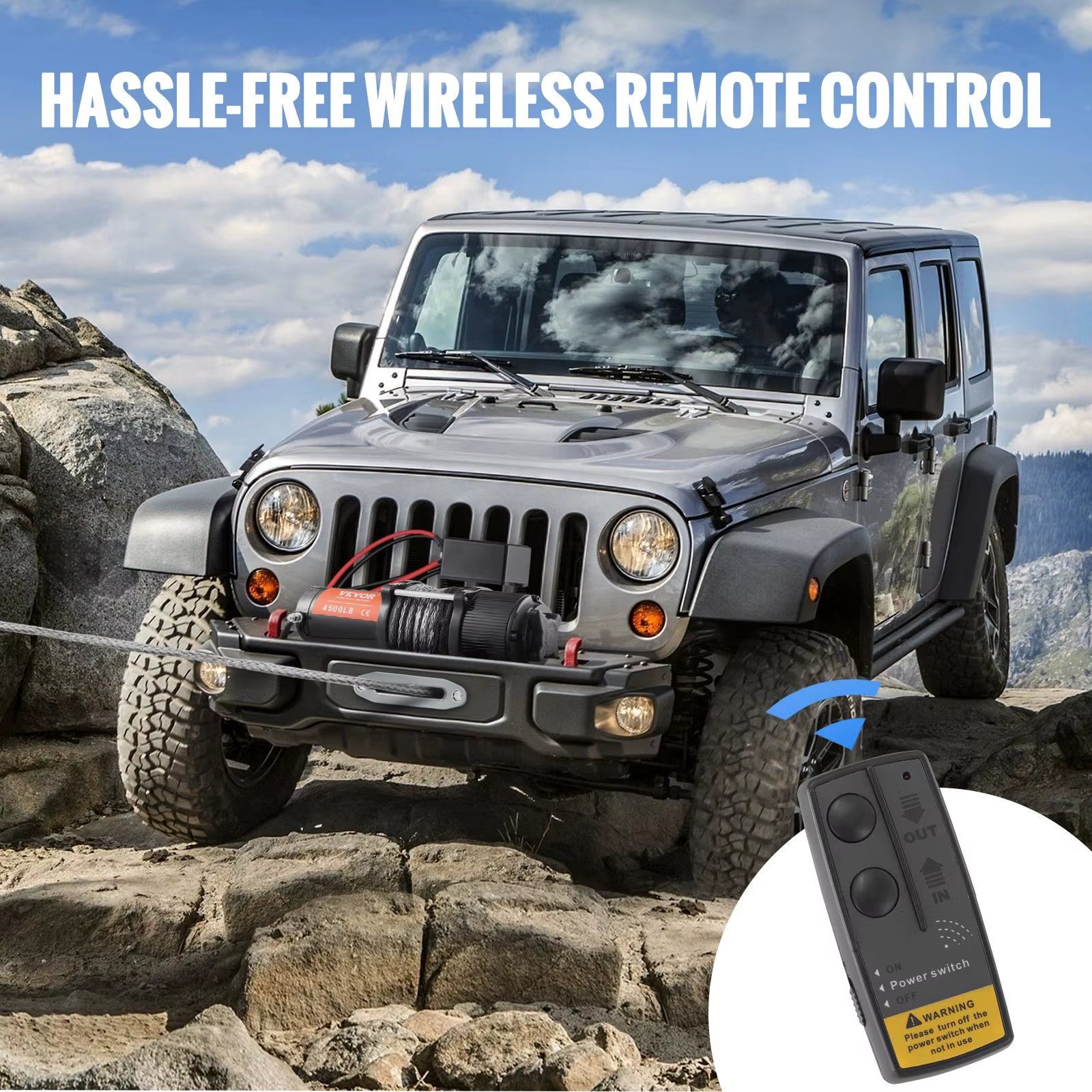 12V 4500 Lb Electric Winch Nylon Rope 1/4' X 39Ft ATV UTV Winch Wireless Handheld Remote Hawse Fairlead Towing for Jeep Off-Road