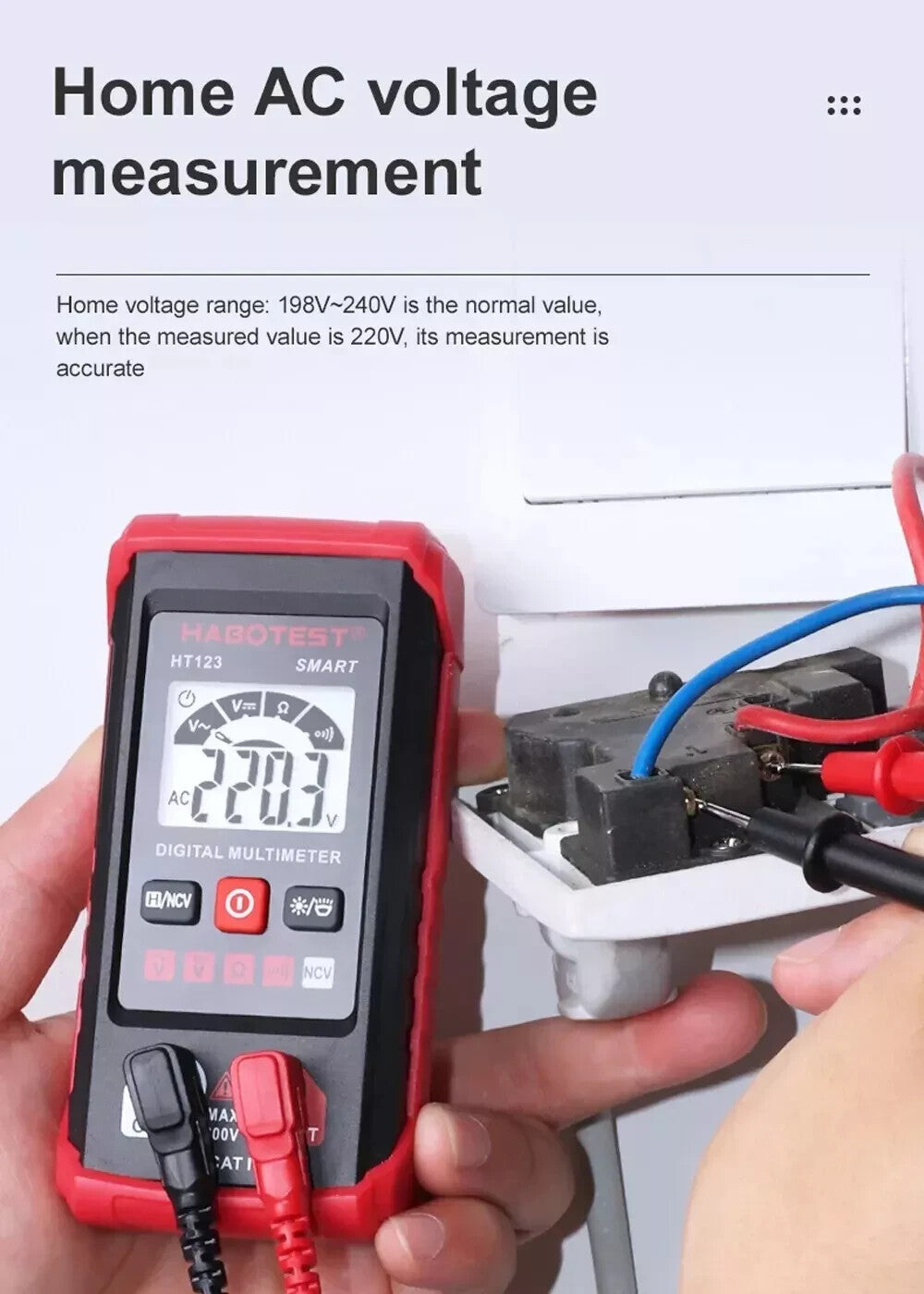 HABOTEST HT123 Digital Multimeter Smart Voltmeter Ohmmeter AC DC Meter Tester US