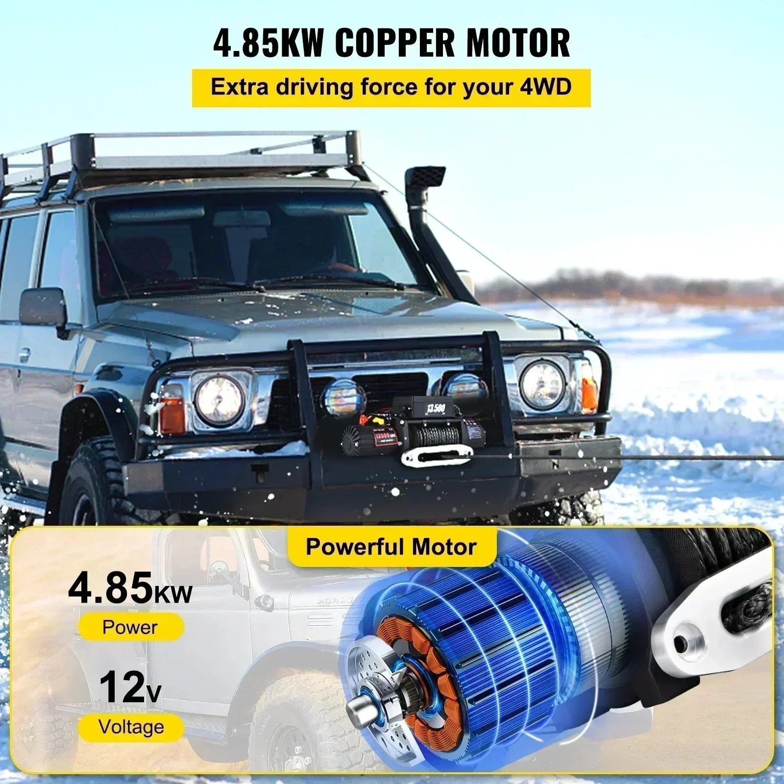 13500LBS Electric Truck Winch 12Velectric Winch ATV Synthetic Rope with Remote Control Fortowing SUV Car Trailer ATV Truck