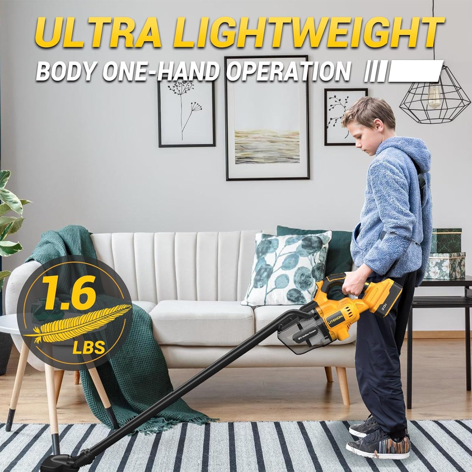 Cordless Vacuum Compatible with 𝗗𝗘-𝗪𝗔𝗟𝗧 20V Max Battery (No Battery), Handheld Battery Powered Vacuum Cleaner for Wood Floor, Carpet, Car Cleaning, 125AW (Tool Only)