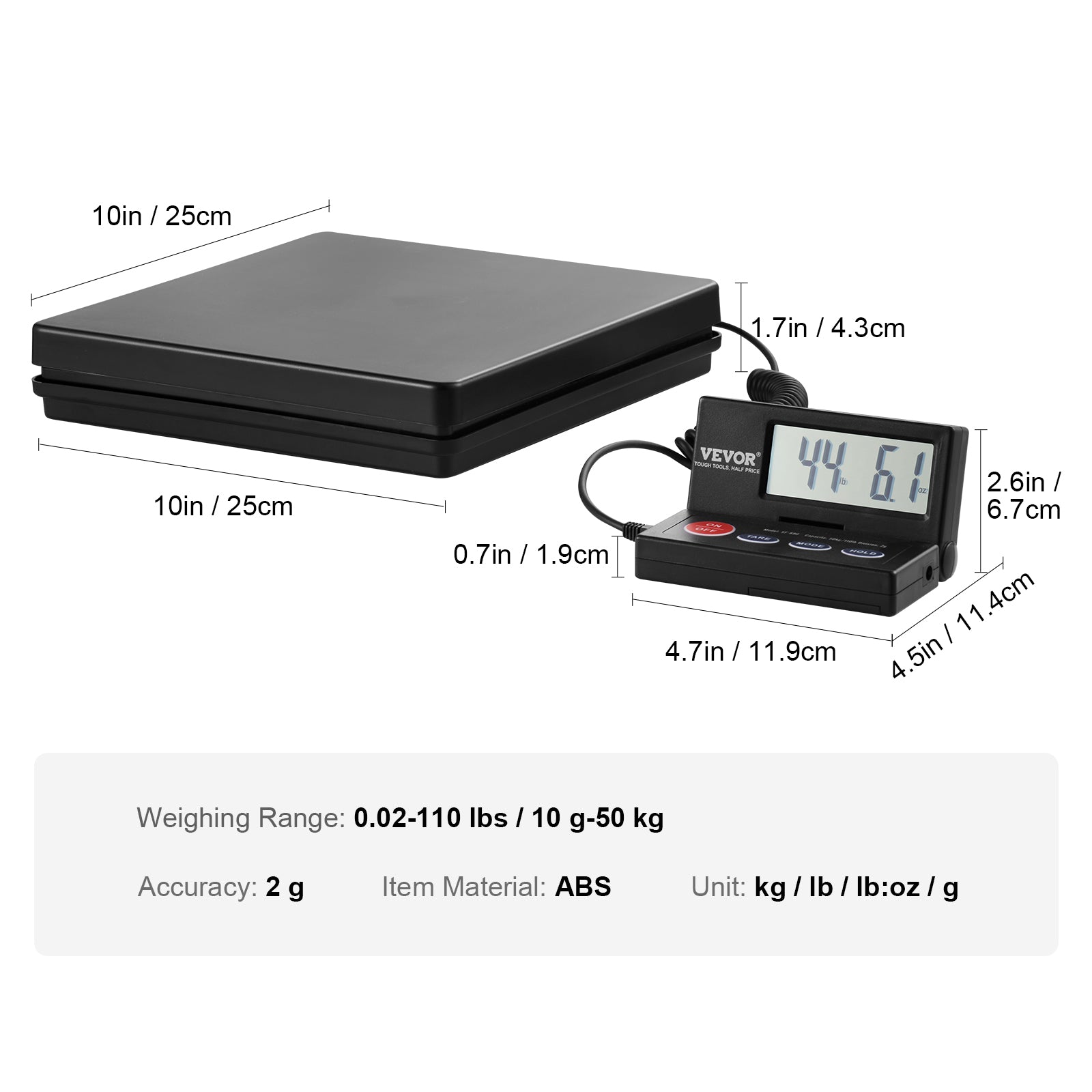 VEVOR Shipping Scale 110 Lbs/440 Lbs Digital Postal Scale AC/DC Package LCD