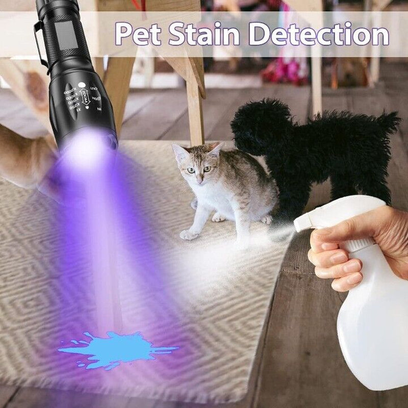 UV Flashlight LED Torch Zoomable Ultra Violet Black White Dual Light Detector