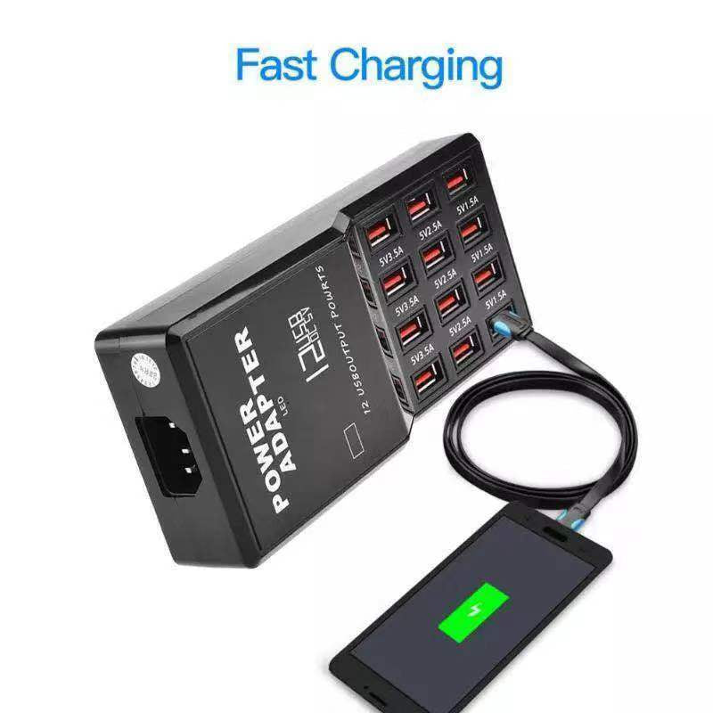 Multi 12 Port USB Charging Station Hub Desktop Wall Cell Phone Charger Organizer