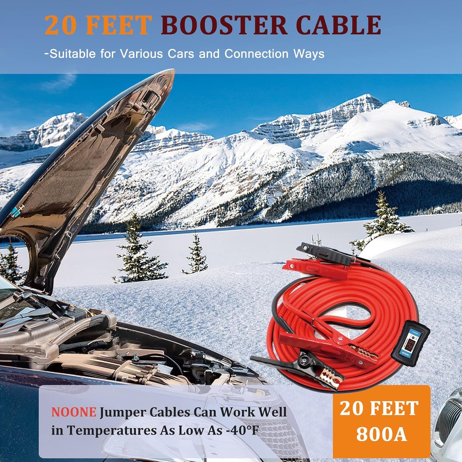 2 Gauge Jumper Cable Heavy Duty Car Battery Clamps, for Jump Starting Dead or Weak Batteries Booster Cables with S7 Reverse Polarity Protection and Carry (2 Gauge 20 Feet)