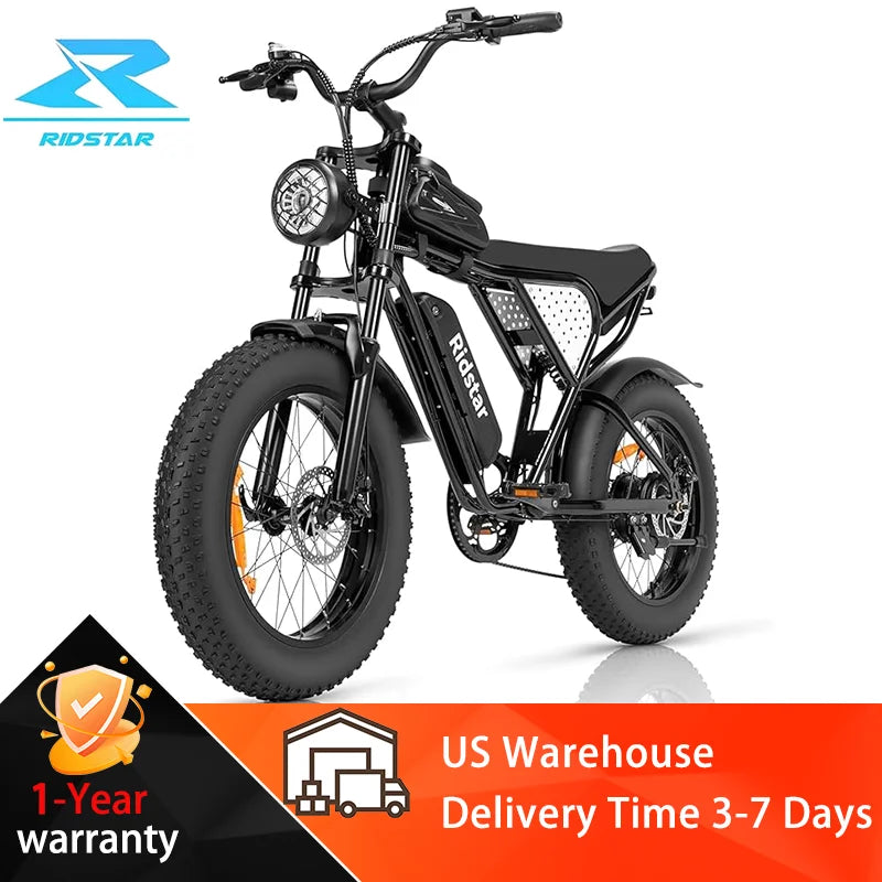 Q20 Lite Electric Bike for Adult 1200W 48V 15Ah 20" Fat Tire Mountain Urban Off-Road Dirt E-Bike CE Certified