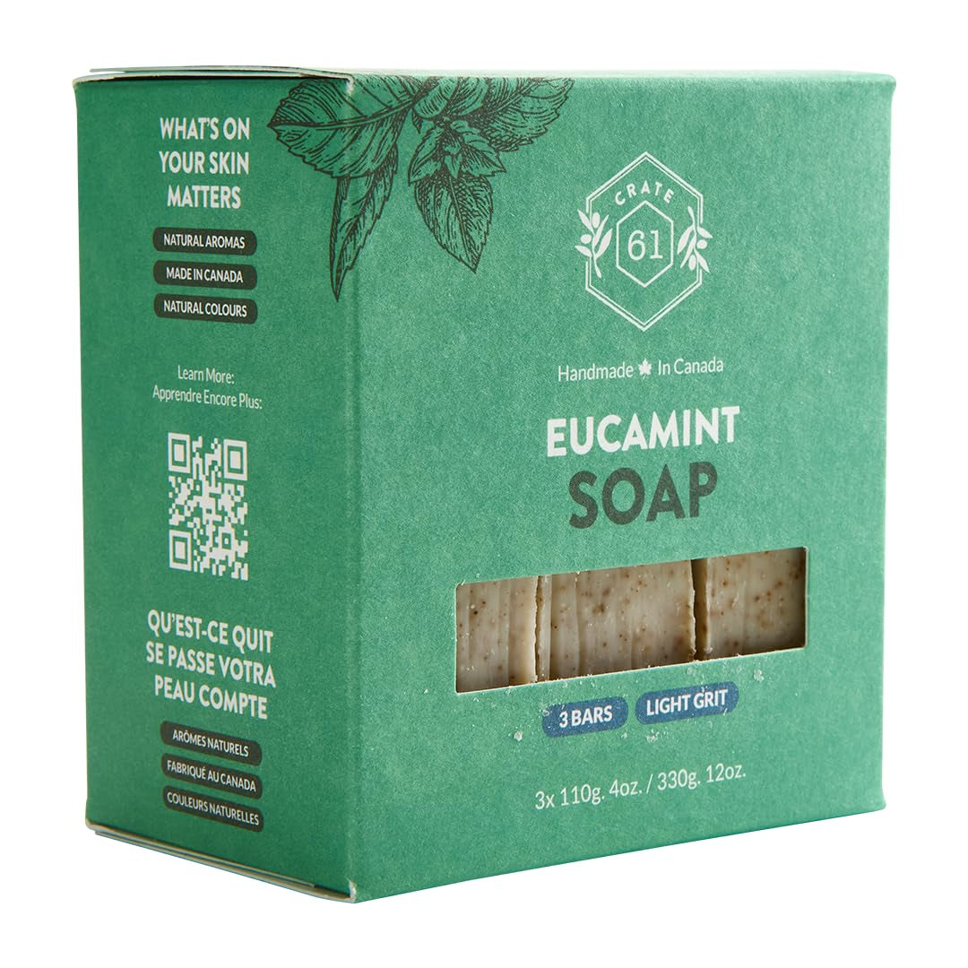 Handmade in Canada, Plant Based Cold Process Natural Bar Soap for Face and Body, with Premium Essential Oils, for Men and Women 3 Pack (Eucamint)