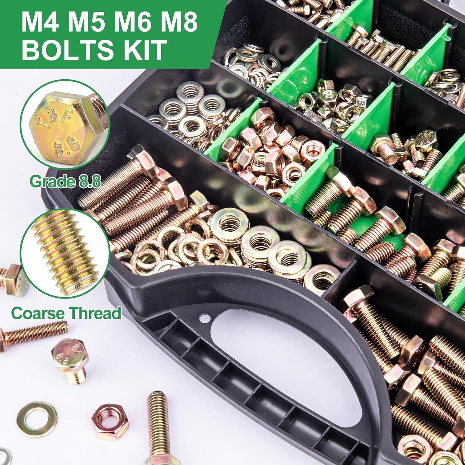 907-Piece Grade 8.8 Metric Bolt and Nut Assortment Kit, Yellow Zinc Plated