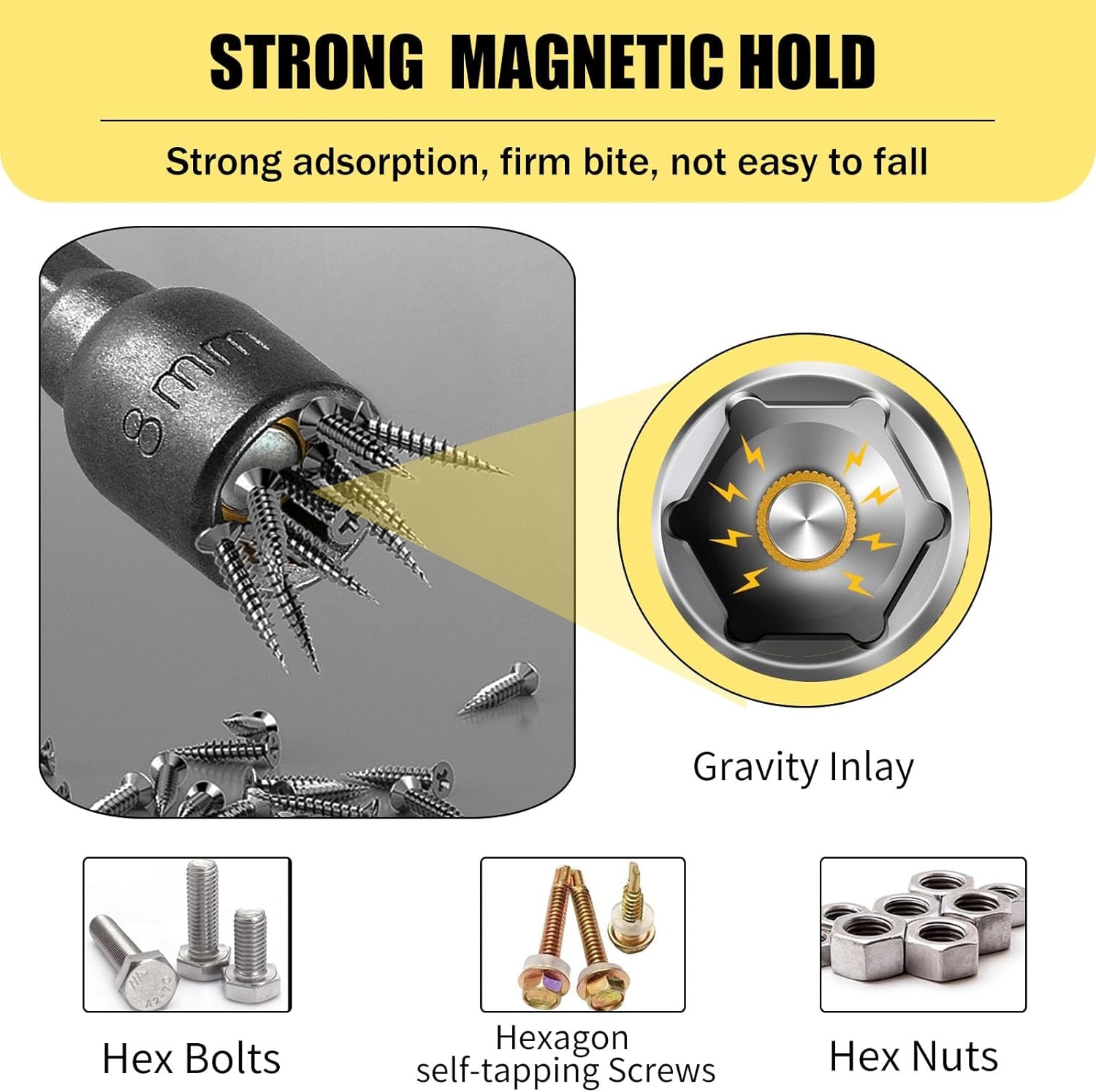 5/16 Nut Driver Magnetic Power 8Mm Socket Adapter Drill Impact Bit Set 1/4 Inch Hex for Power Tools, 10-Piece