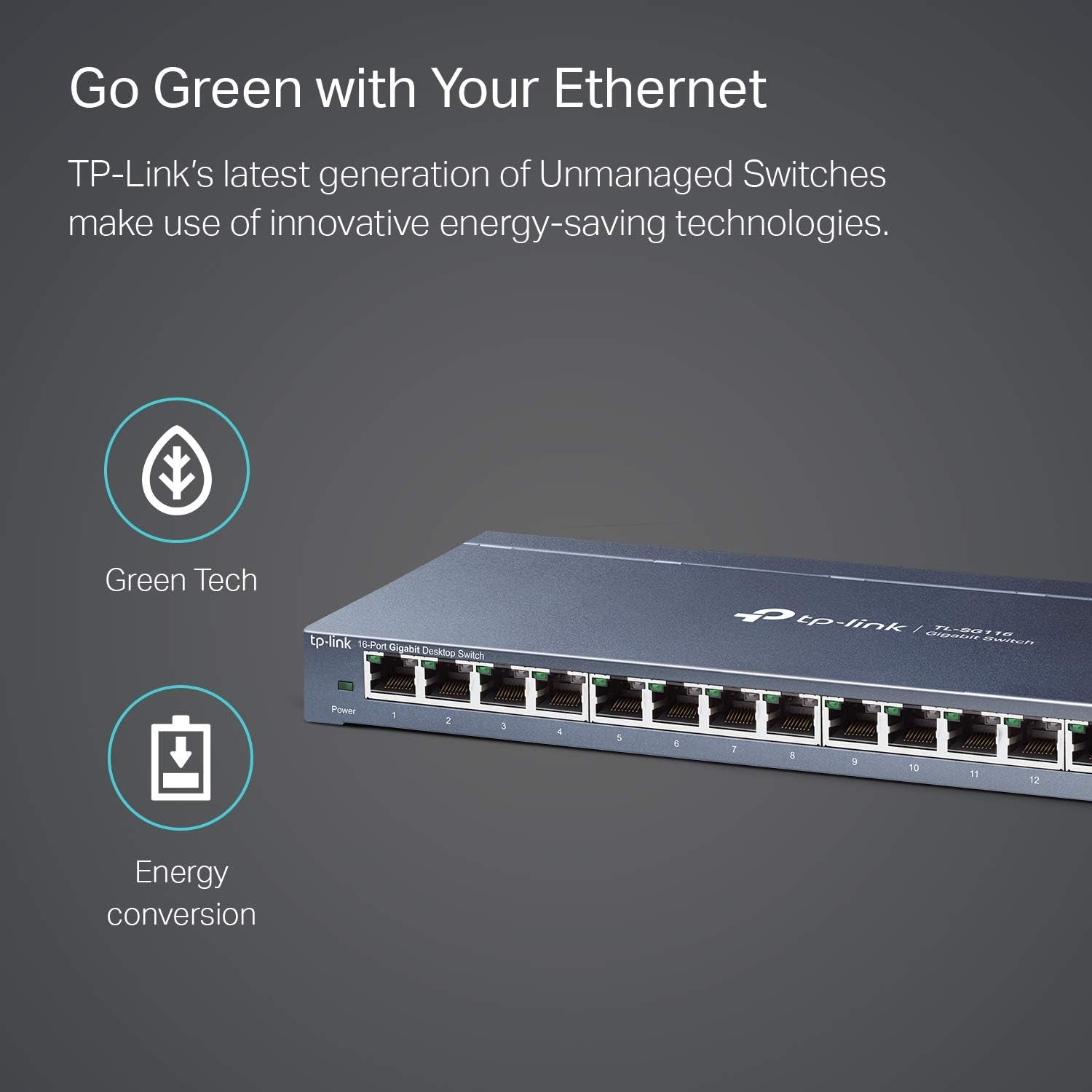 16 Port Gigabit Ethernet Network Switch, Desktop/ Wall-Mount, Fanless, Sturdy Metal W/ Shielded Ports, Traffic Optimization, Unmanaged (TL-SG116) Black