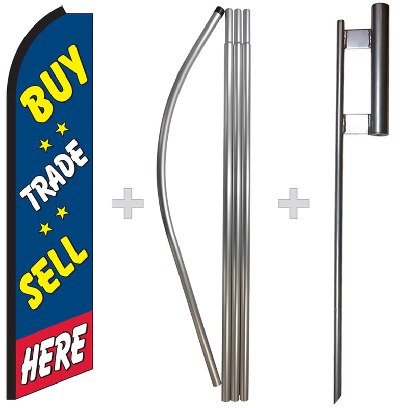 Buy, Sell, Trade Here 15' Tall Swooper Flag & Pole Kit Feather Super Bow Banner