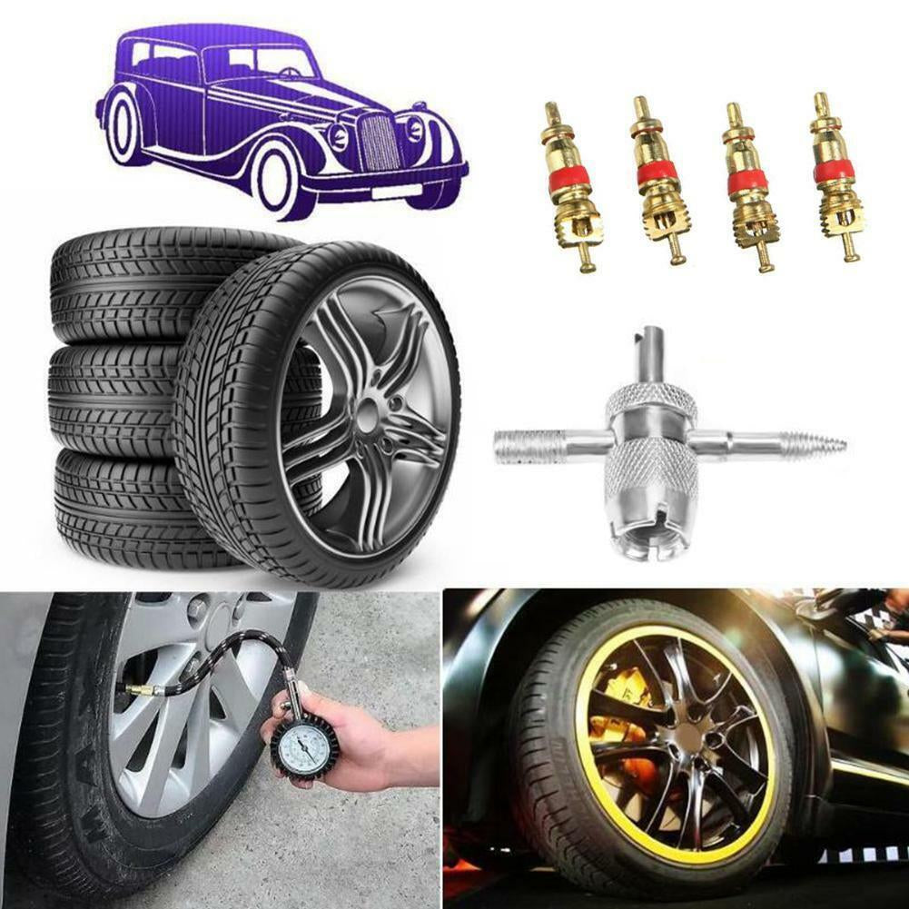 4Way Car Tyre Valve Repair Tool & 4 Pcs Tire Stem Core Remover Installers P7K9
