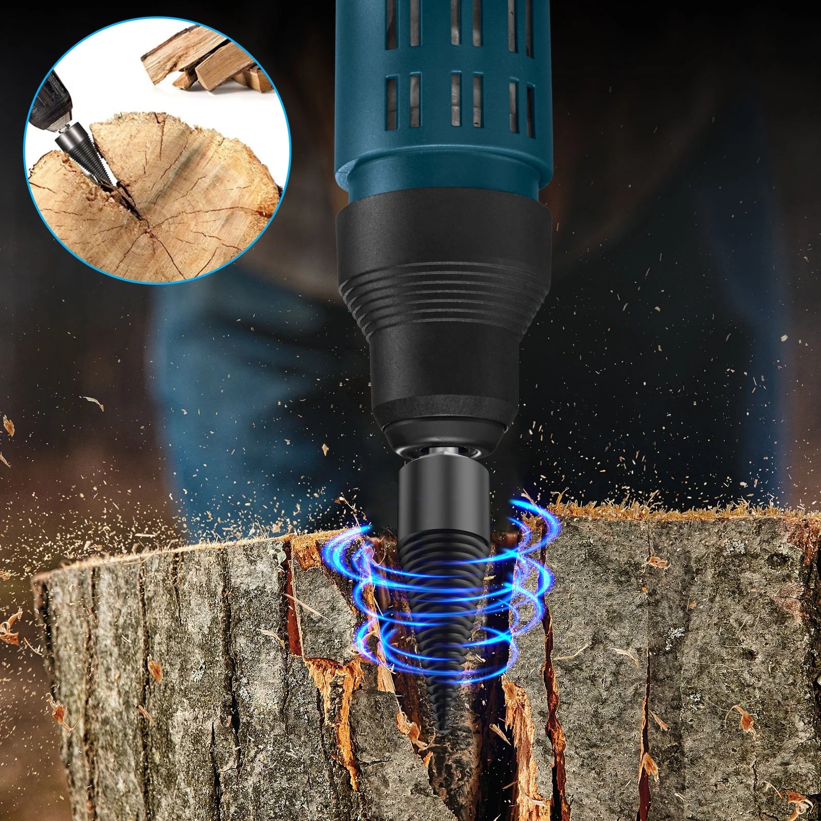 Wood Splitting Drill Bit High Speed Steel Firewood Log Splitter Drill Bit Wood Punch Cone Driver Drill Bit Woodworking Tool with Connecting Rod for Electric Drill Power Tool