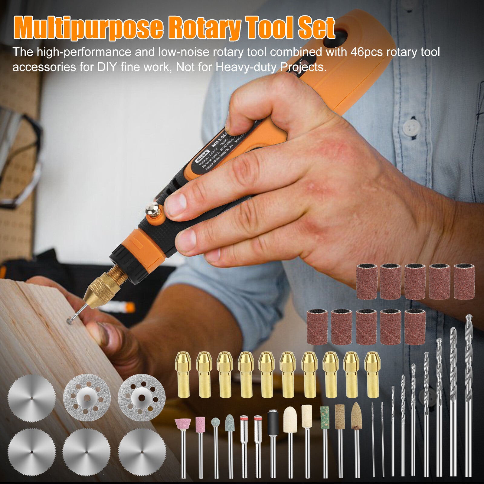 Cordless Grinder Rotary Tool Kit Battery Powered 3 Speeds with 46Pcs Accessories