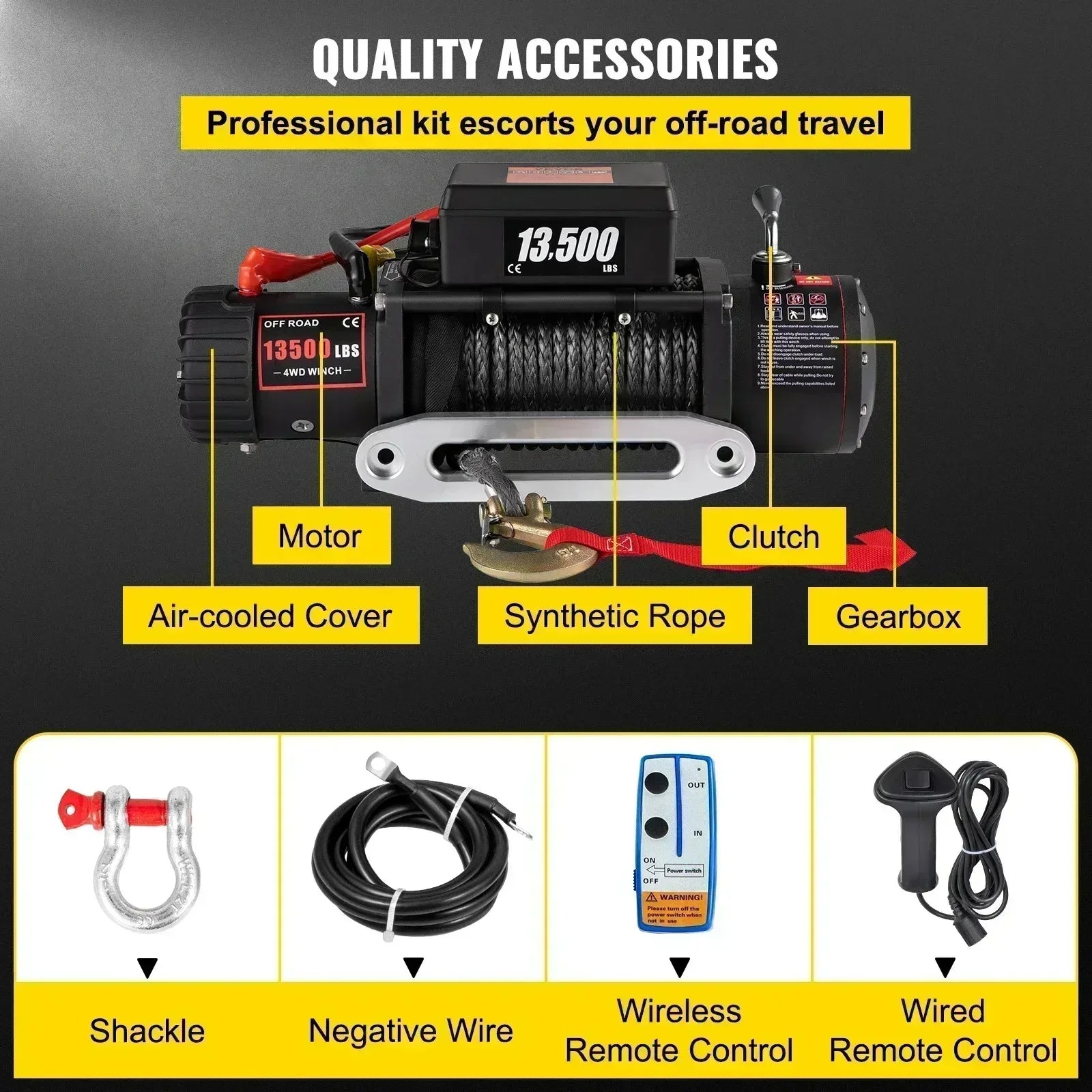 13500LBS Electric Truck Winch 12Velectric Winch ATV Synthetic Rope with Remote Control Fortowing SUV Car Trailer ATV Truck